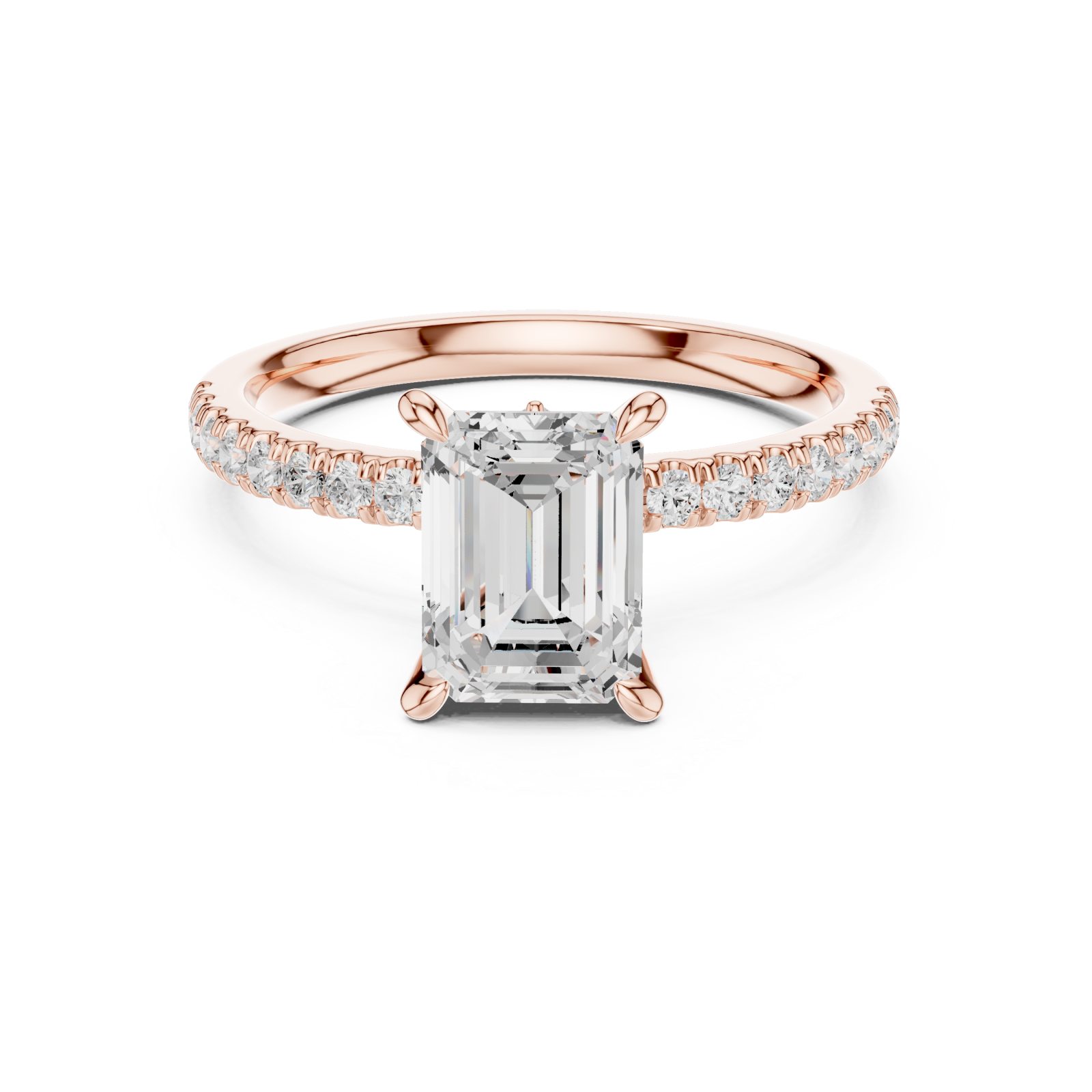  Rose Gold Radiance Line Pave Set Engagement Ring Front View