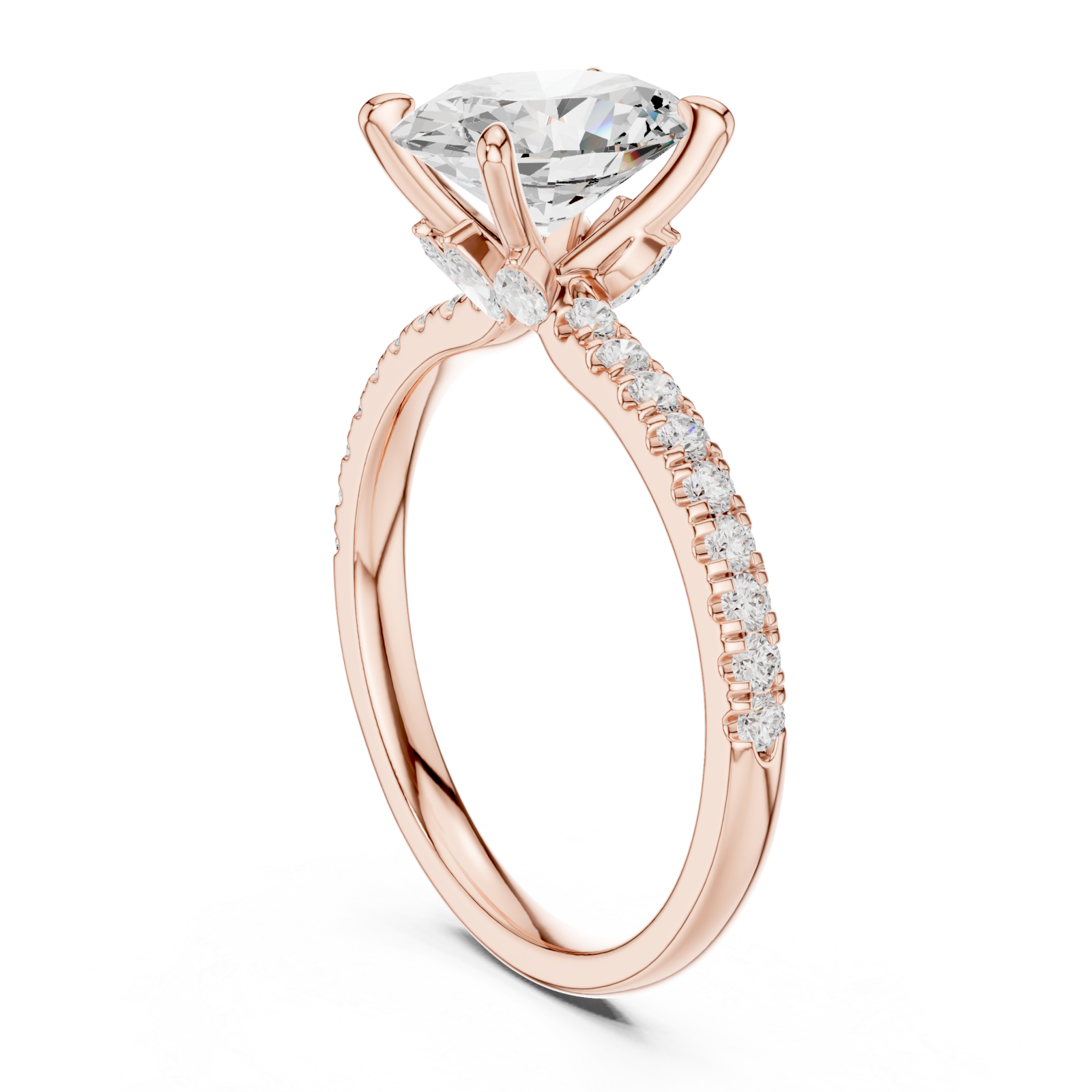  Rose Gold Graceful Sparkle Halo Engagement Ring Left View