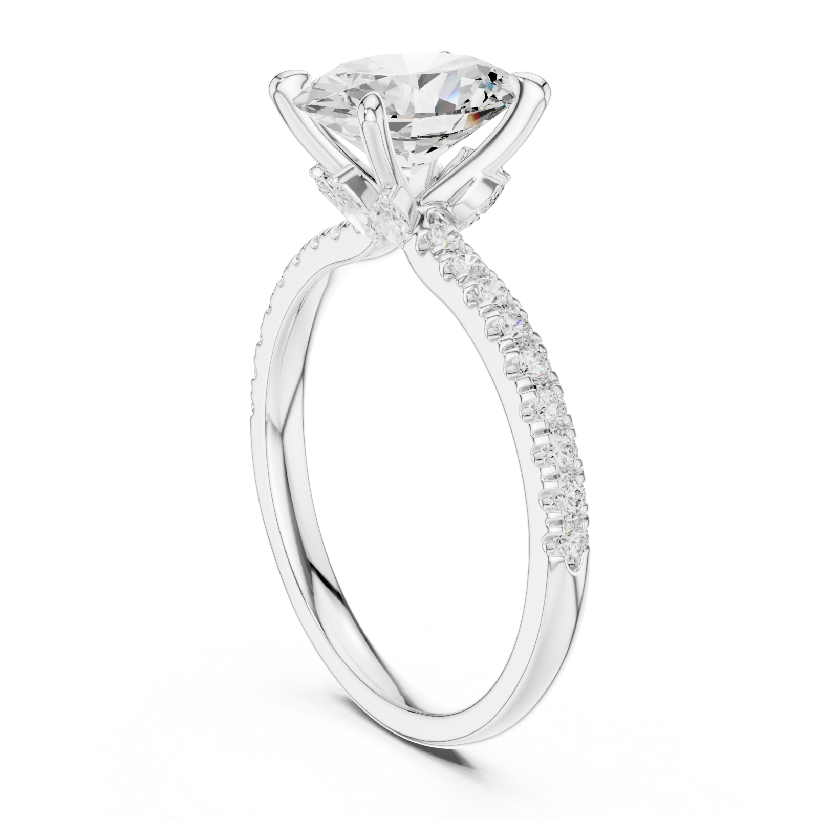  White Gold Graceful Sparkle Halo Engagement Ring Left View