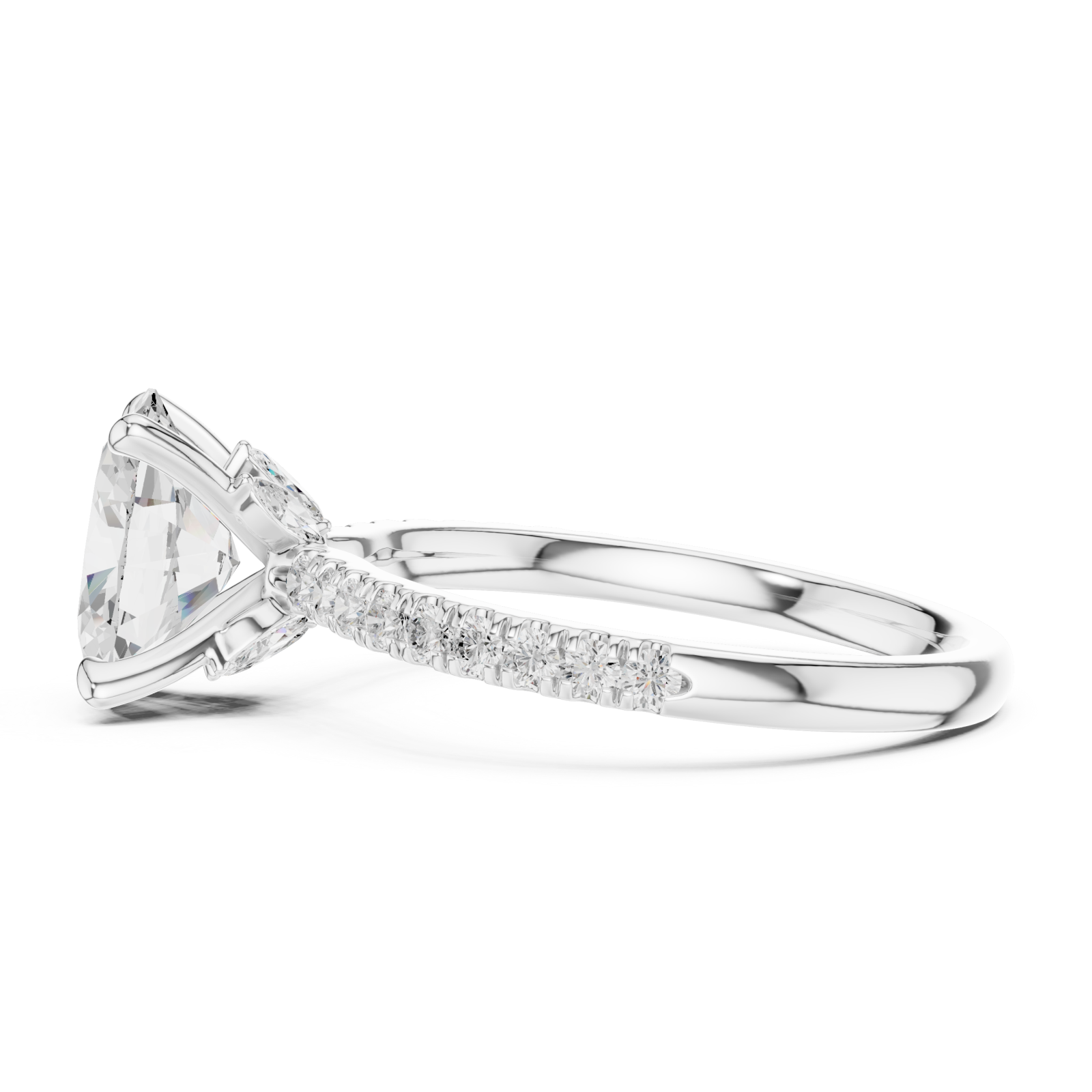  White Gold Graceful Sparkle Halo Engagement Ring Side View