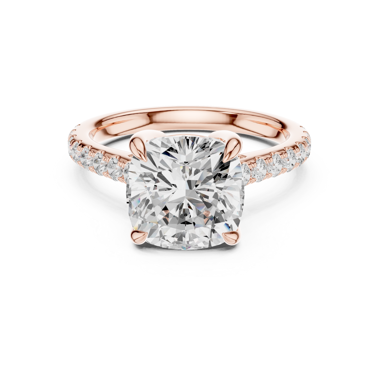  Rose Gold Eternal Embrace Cushion Solitaire Ring Front View