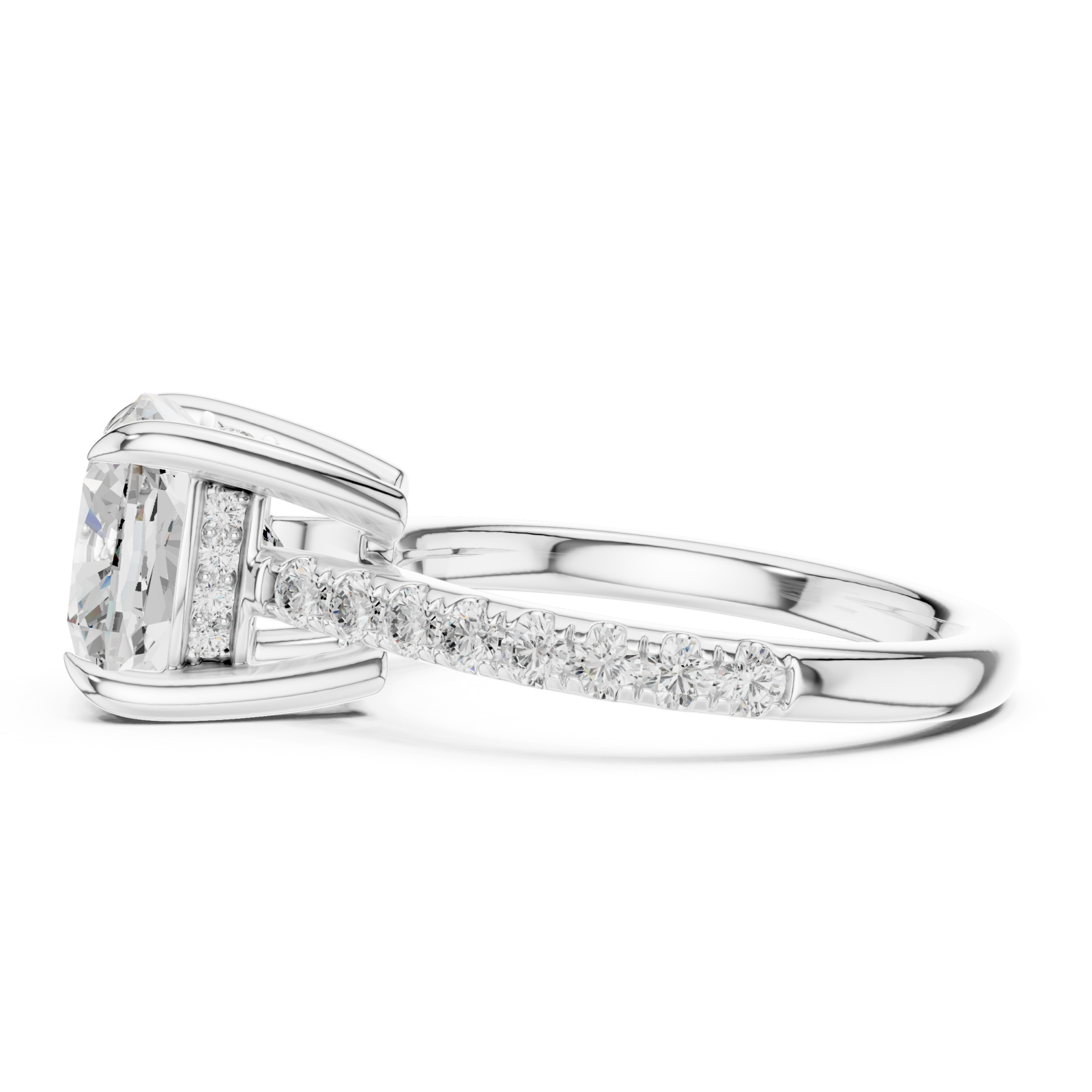  White Gold Eternal Embrace Cushion Solitaire Ring Side View