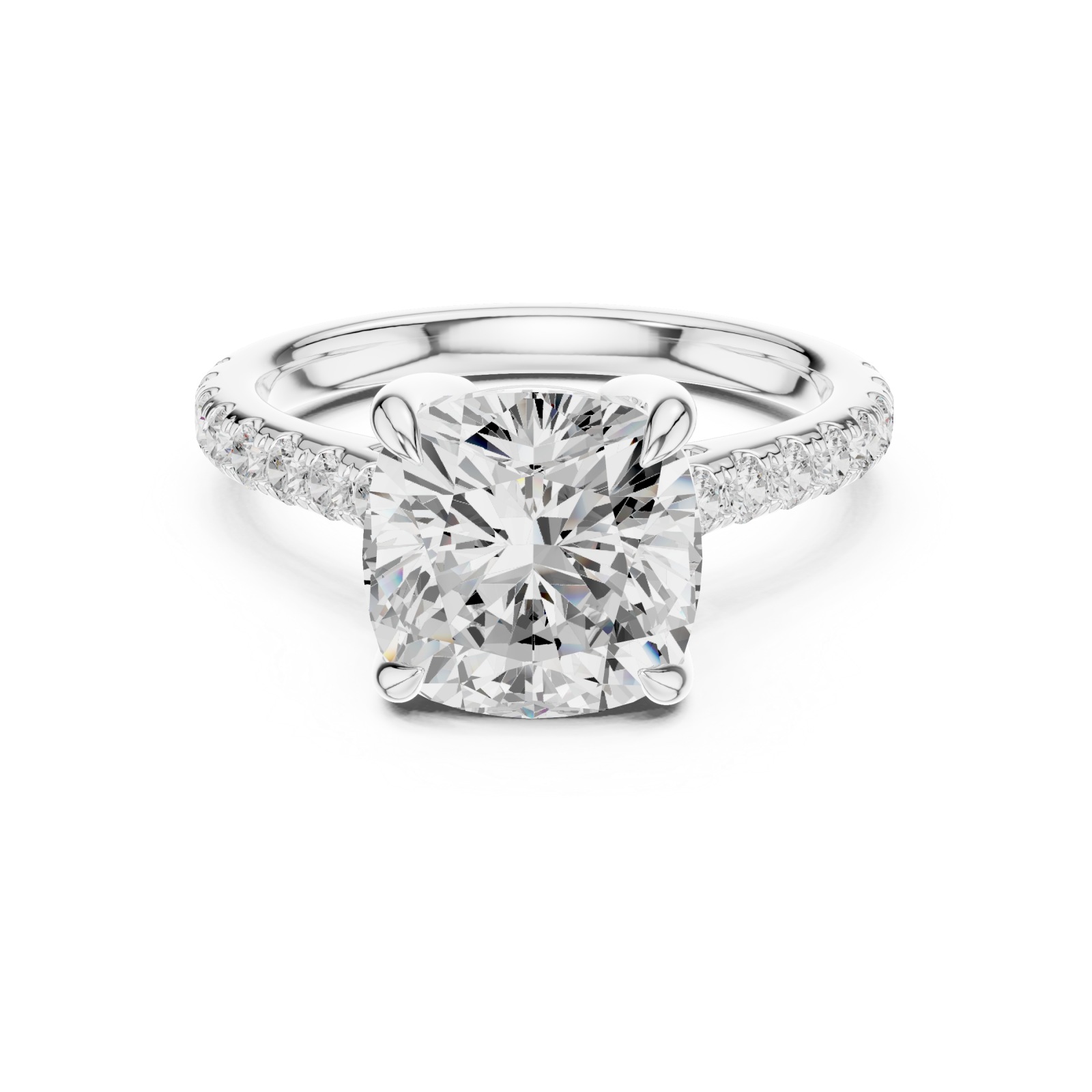  White Gold Eternal Embrace Cushion Solitaire Ring Front View