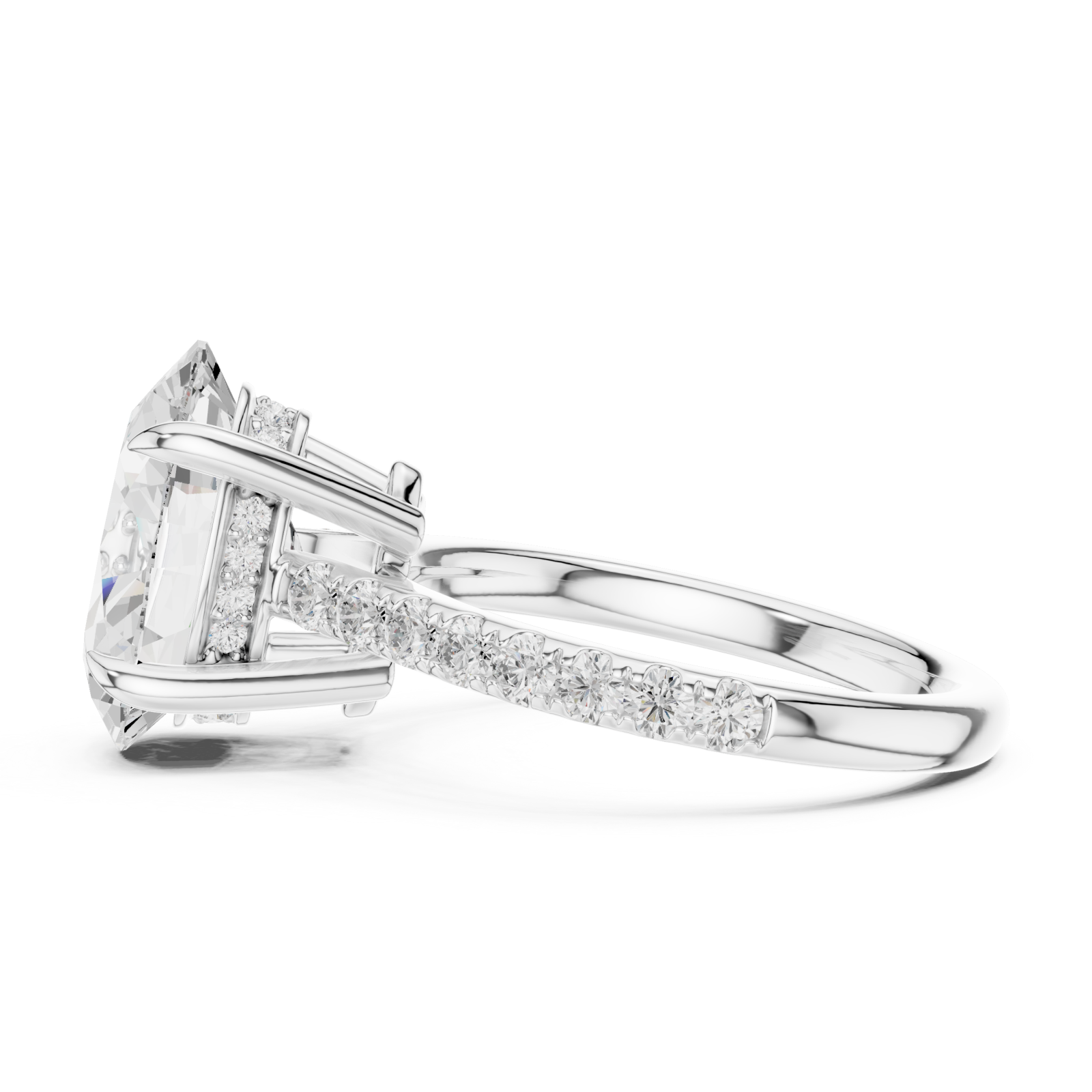  White Gold Luminous Graceful Solitaire Band Ring Side View