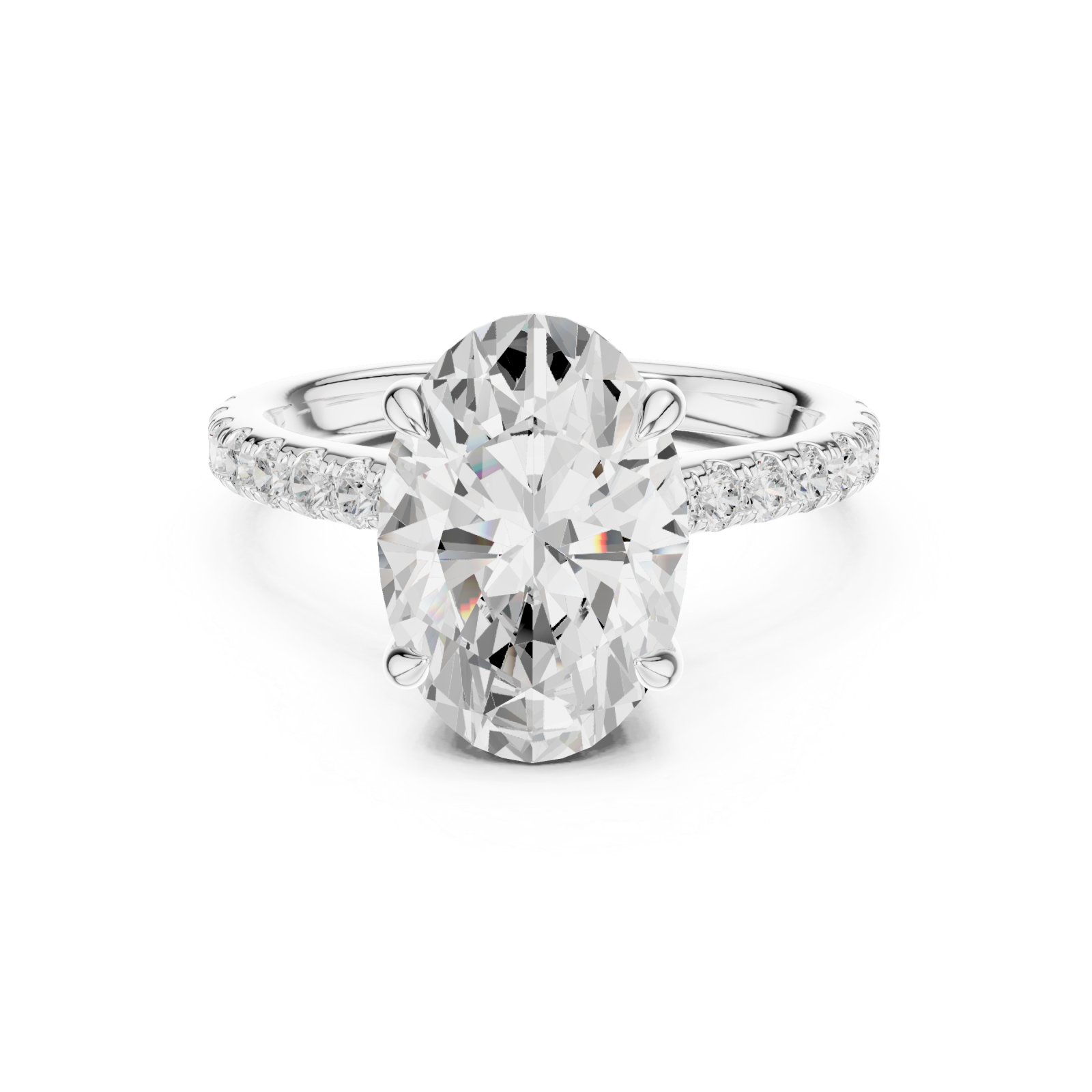  White Gold Luminous Graceful Solitaire Band Ring Front View