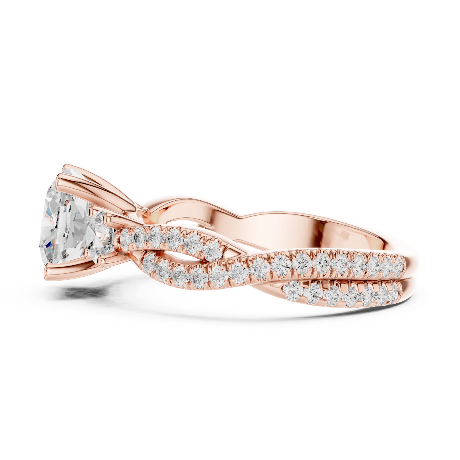  Rose Gold Radiant Embrace Cushion Solitaire Ring Side View