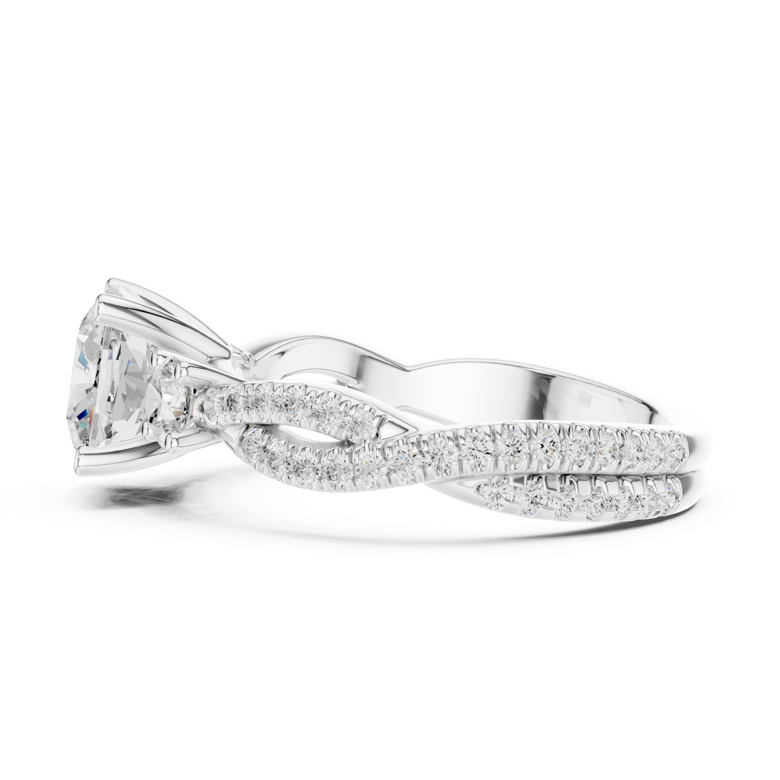  White Gold Radiant Embrace Cushion Solitaire Ring Side View