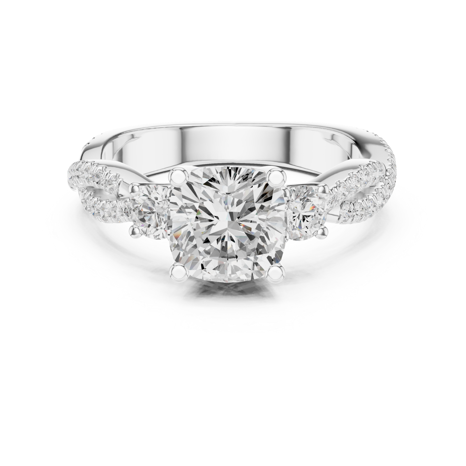  White Gold Radiant Embrace Cushion Solitaire Ring Front View