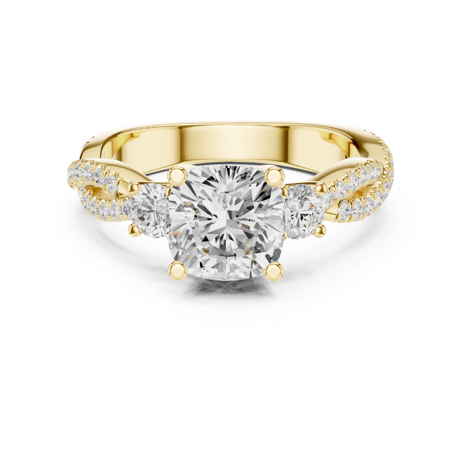  Gold Radiant Embrace Cushion Solitaire Ring Front View