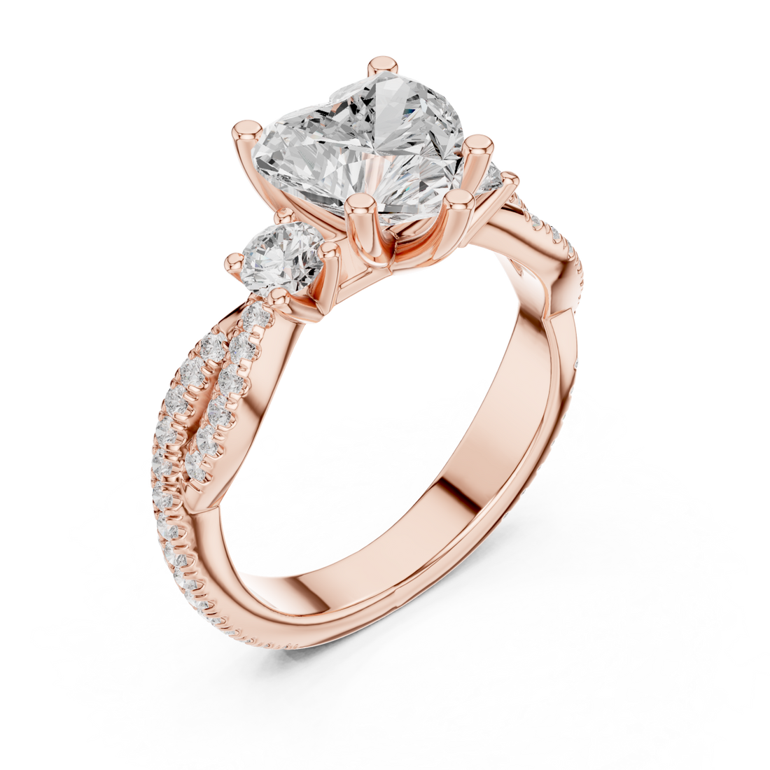  Rose Gold Endless Devotion Classic Heart Accent Solitaire Ring Right View