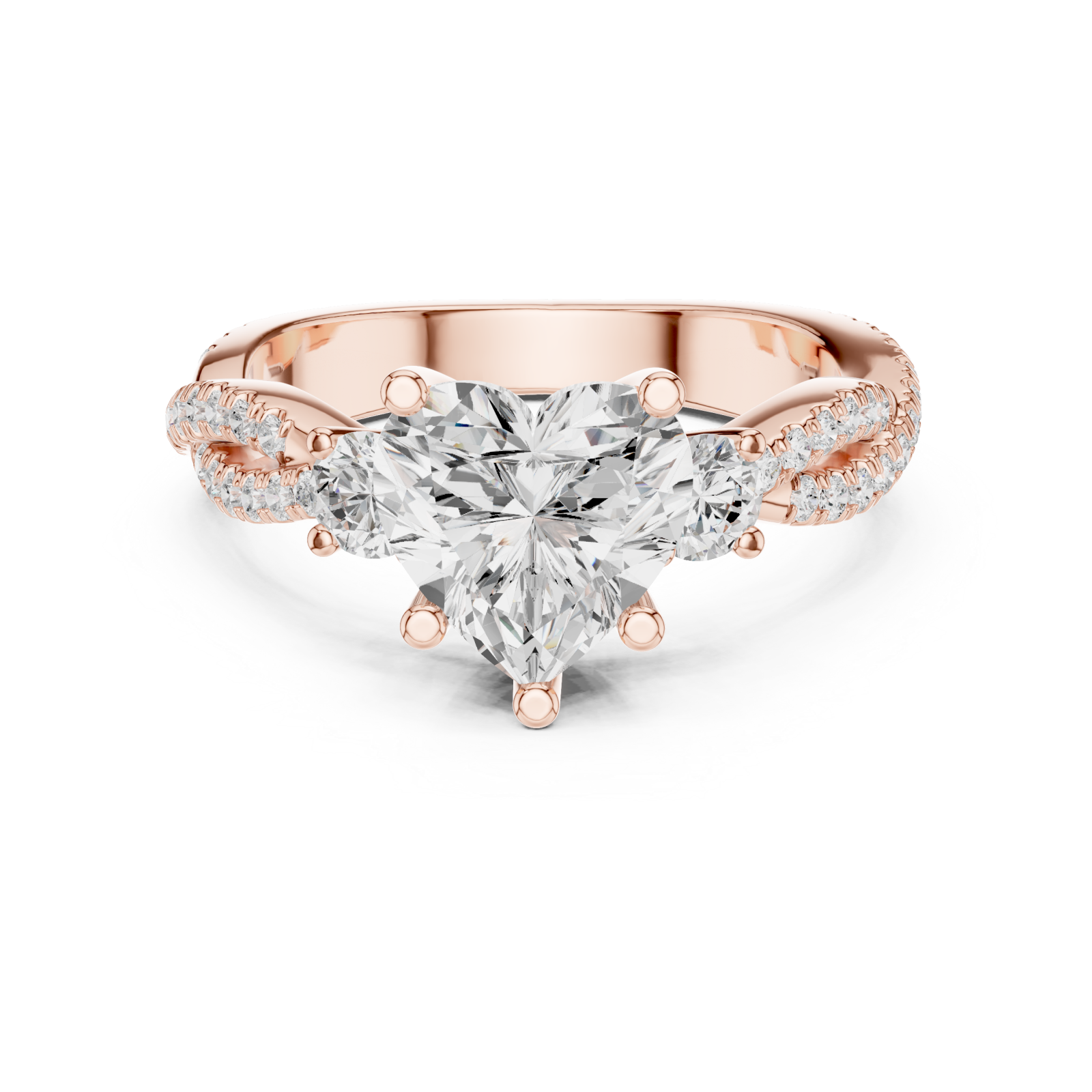  Rose Gold Endless Devotion Classic Heart Accent Solitaire Ring Front View