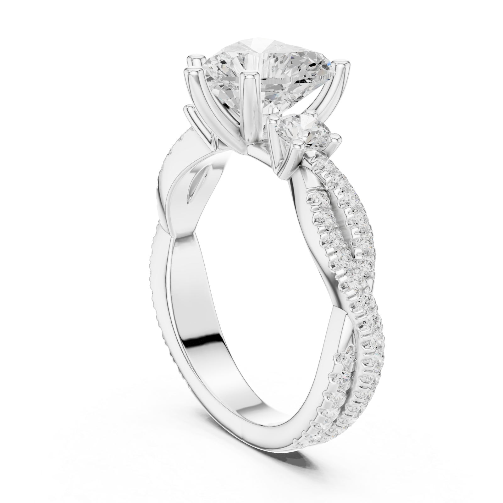  White Gold Endless Devotion Classic Heart Accent Solitaire Ring Left View