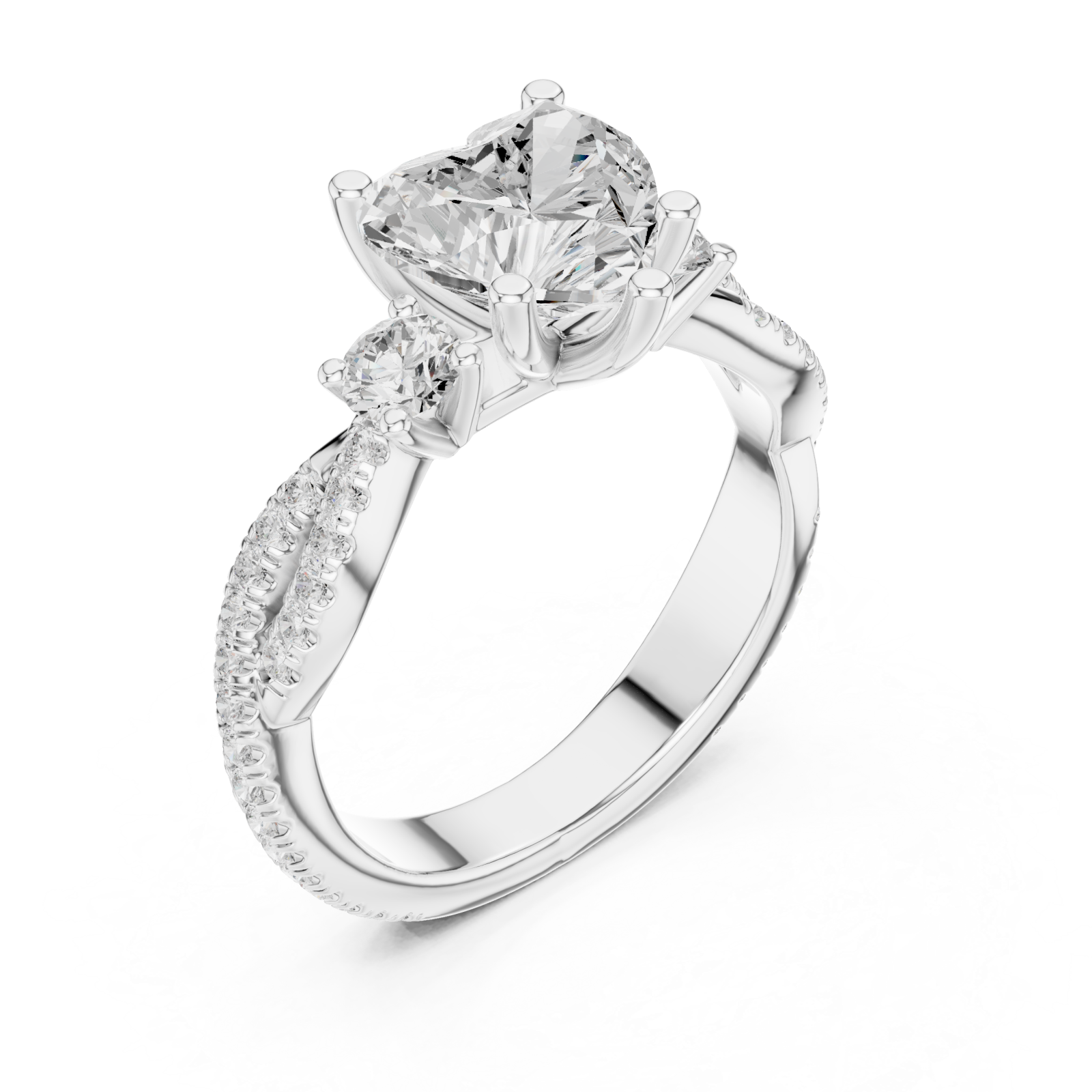  White Gold Endless Devotion Classic Heart Accent Solitaire Ring Right View