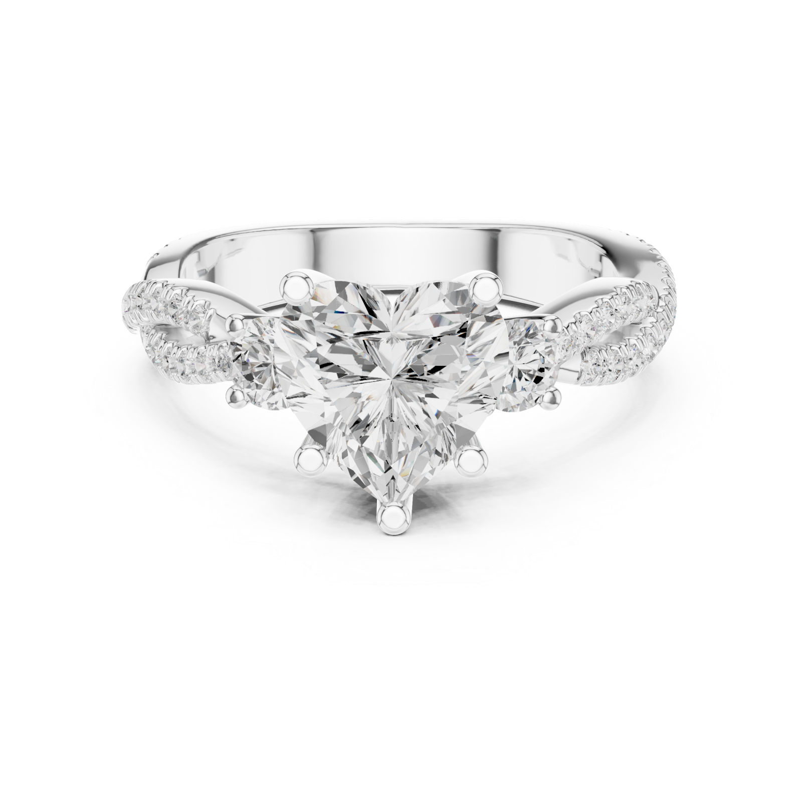  White Gold Endless Devotion Classic Heart Accent Solitaire Ring Front View