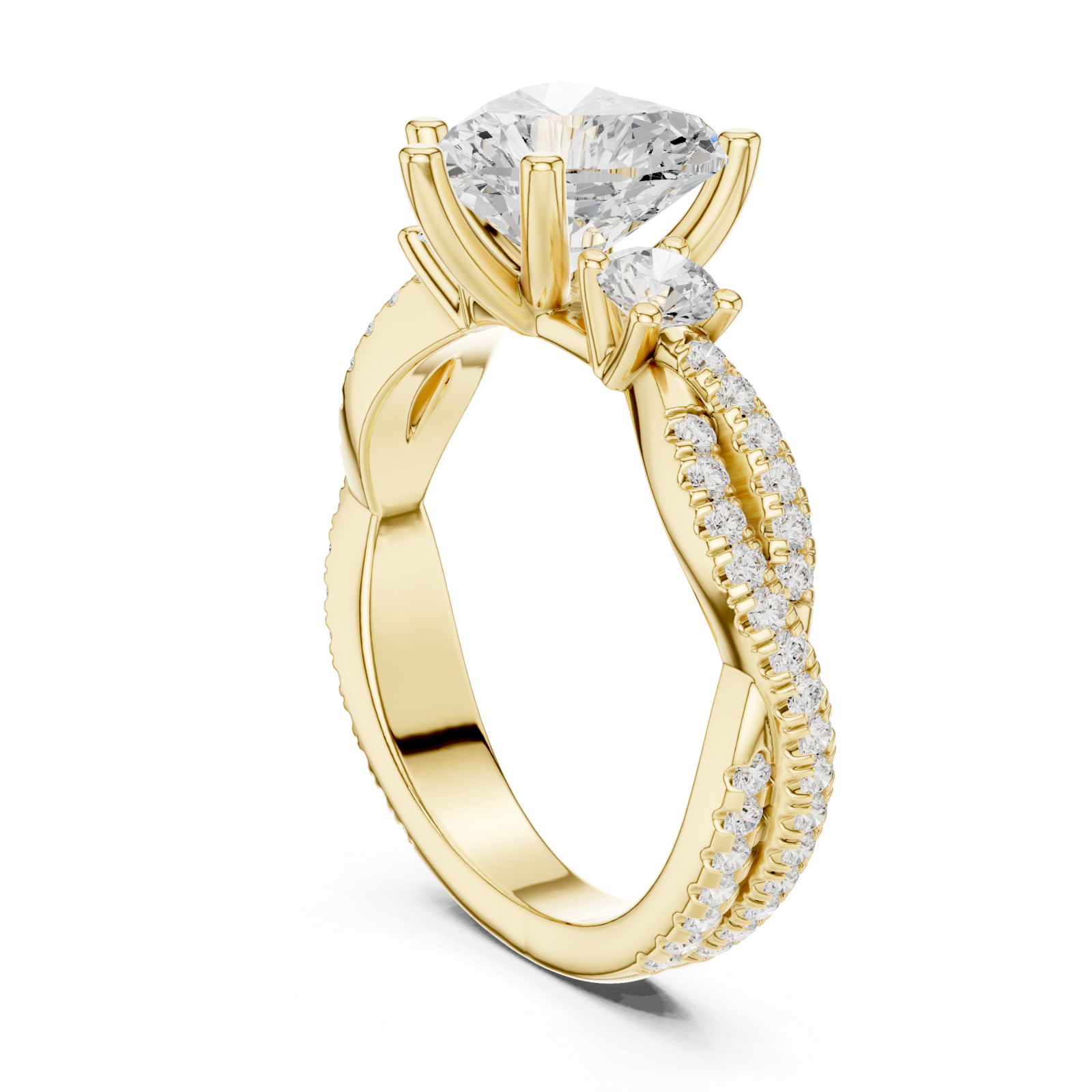  Gold Endless Devotion Classic Heart Accent Solitaire Ring Left View