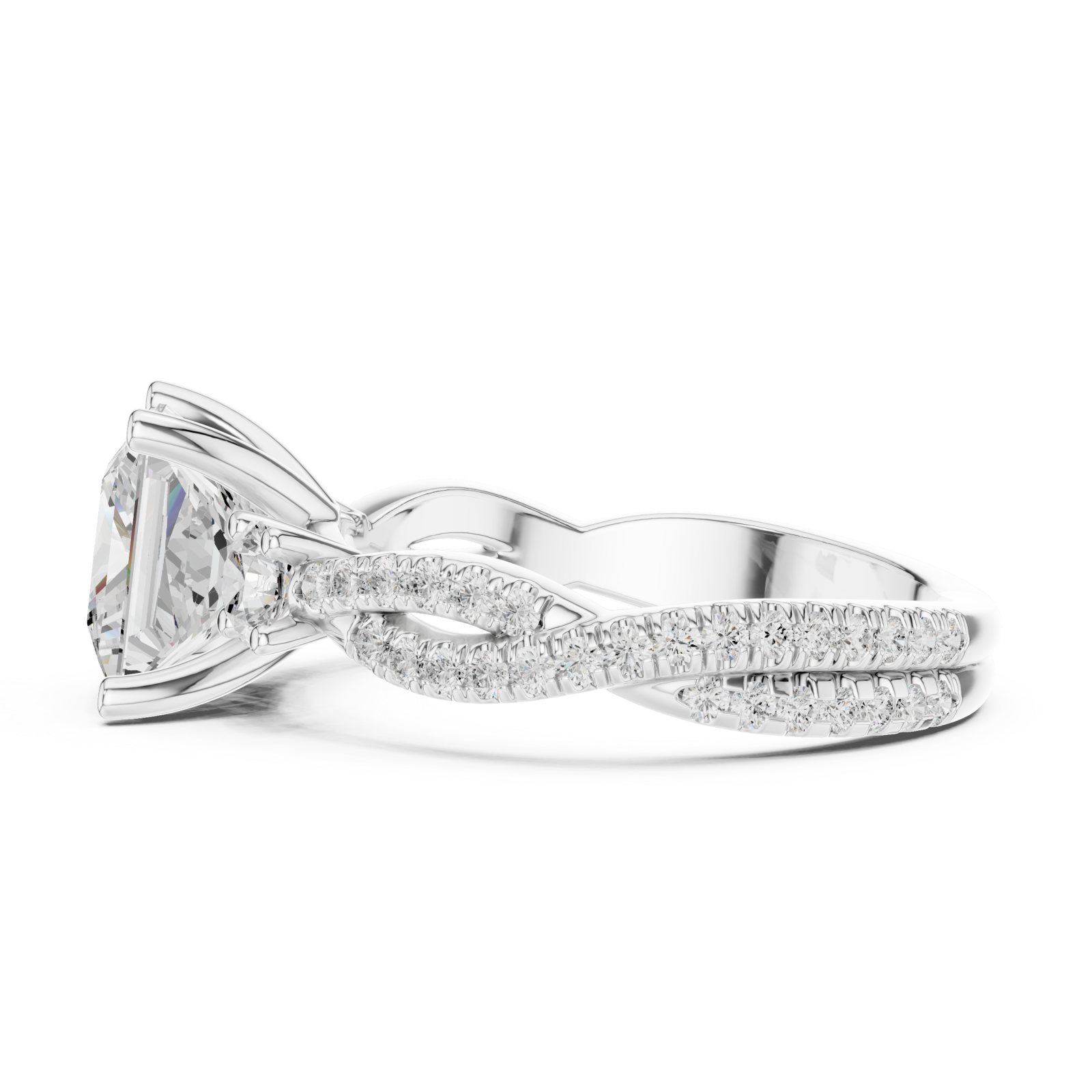  White Gold Opulent Embrace Crossover Promise Ring Side View