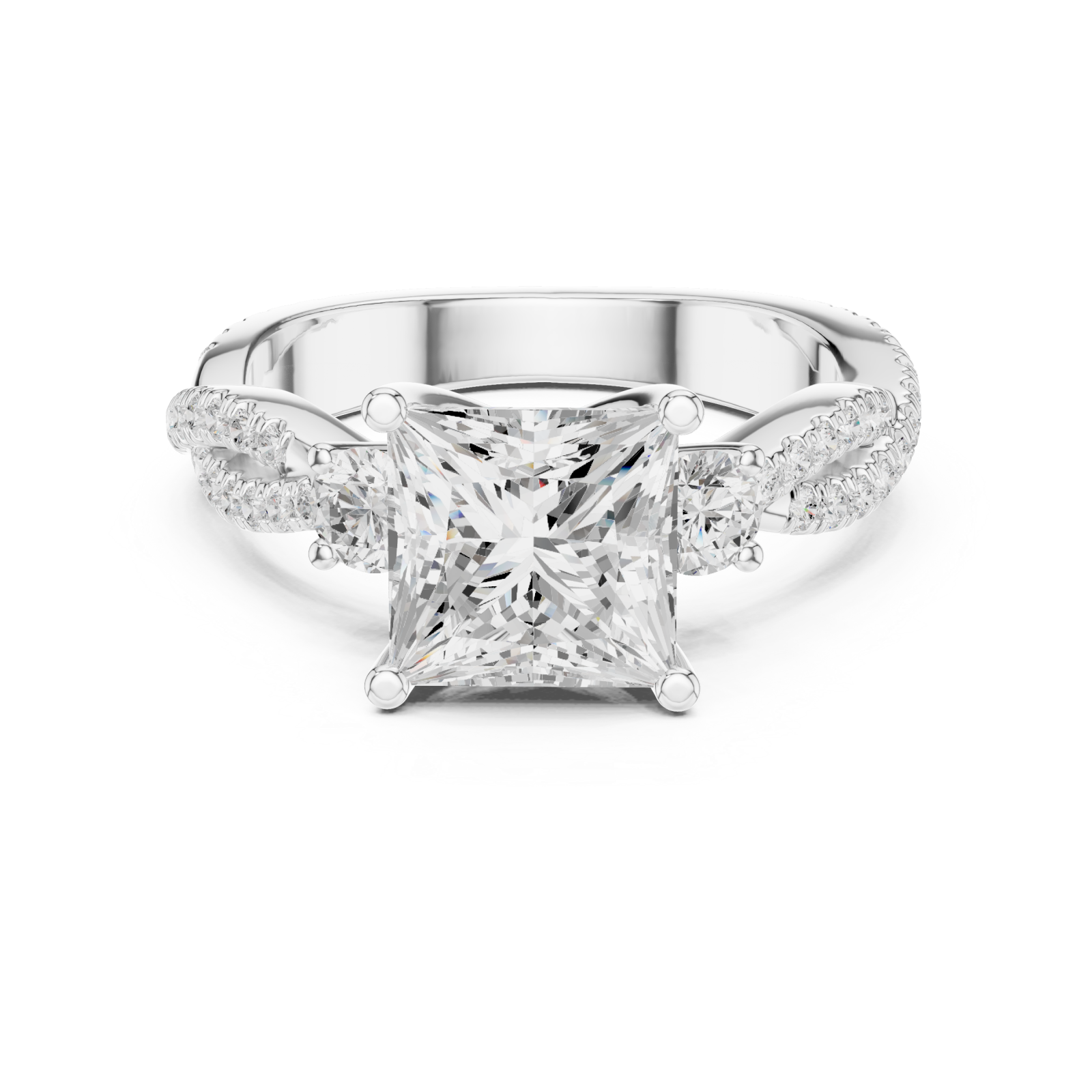  White Gold Opulent Embrace Crossover Promise Ring Front View