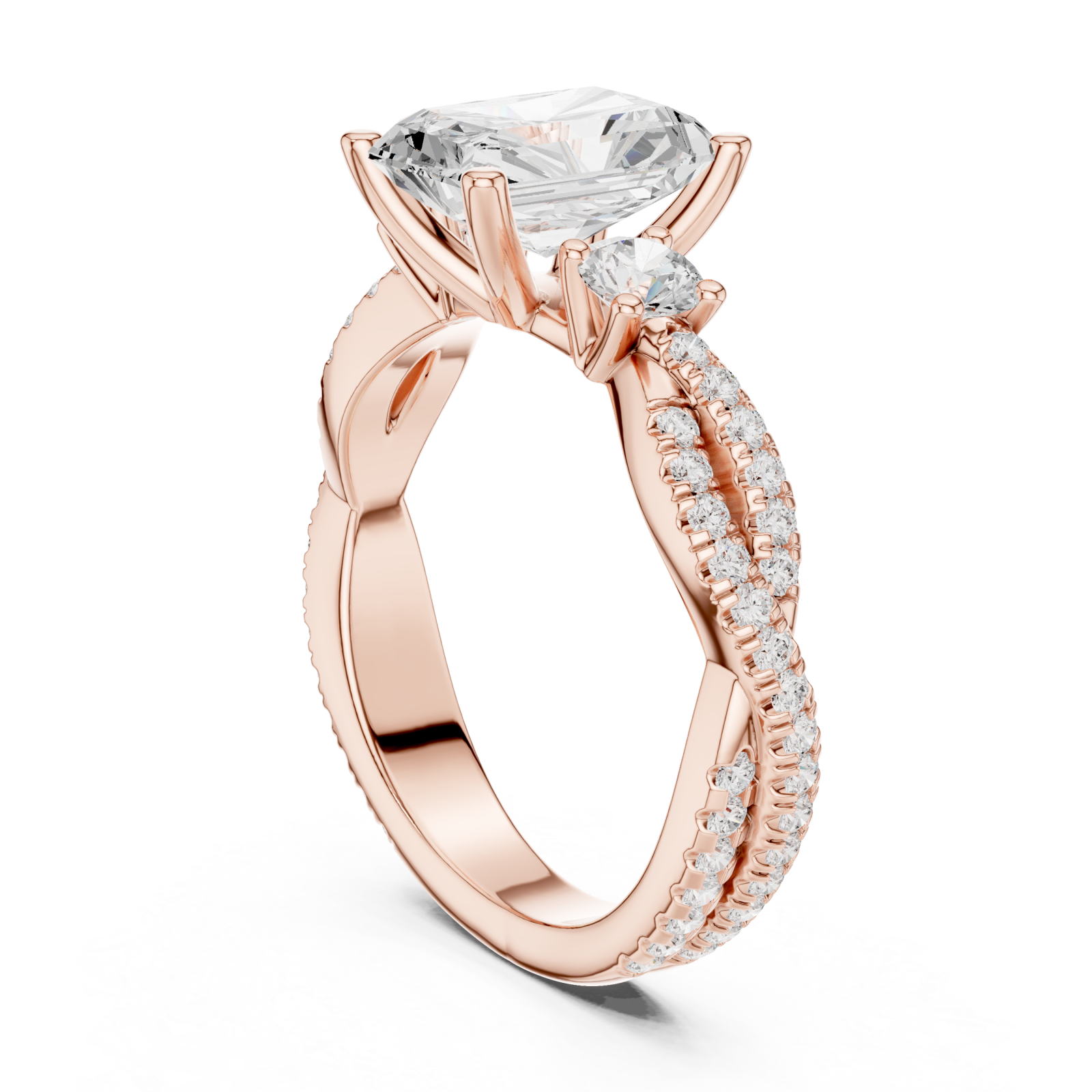  Rose Gold Blissful Harmony Three Stone Ring Left View