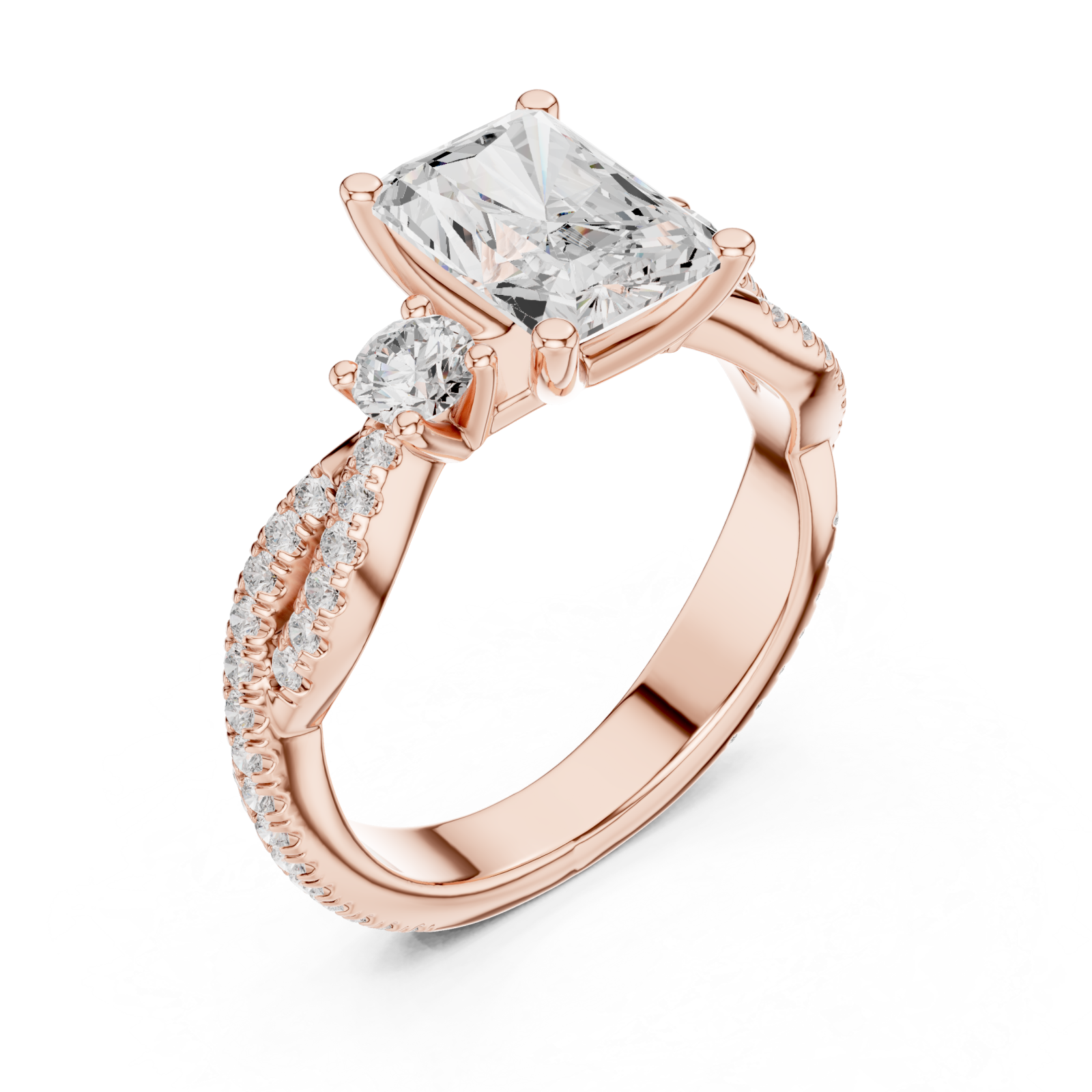 Rose Gold Blissful Harmony Three Stone Ring Right View
