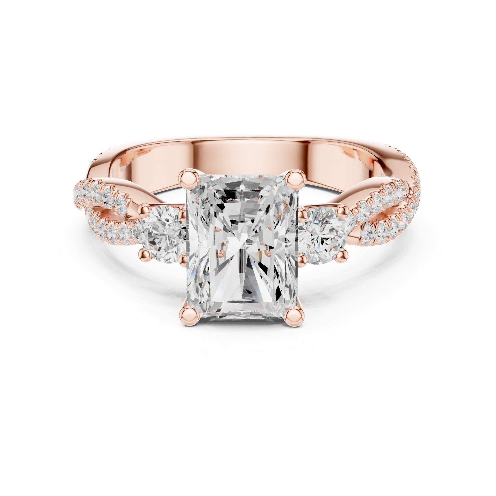  Rose Gold Blissful Harmony Three Stone Ring Front View