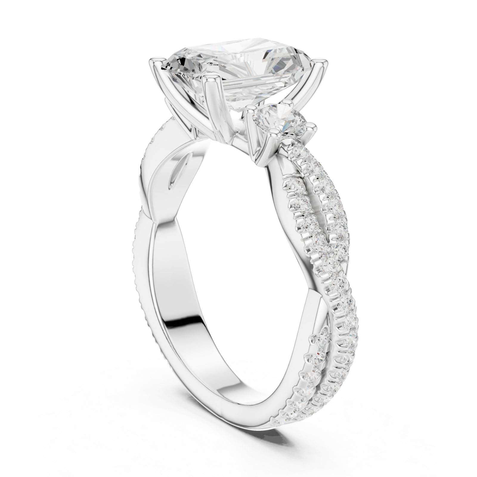  White Gold Blissful Harmony Three Stone Ring Left View