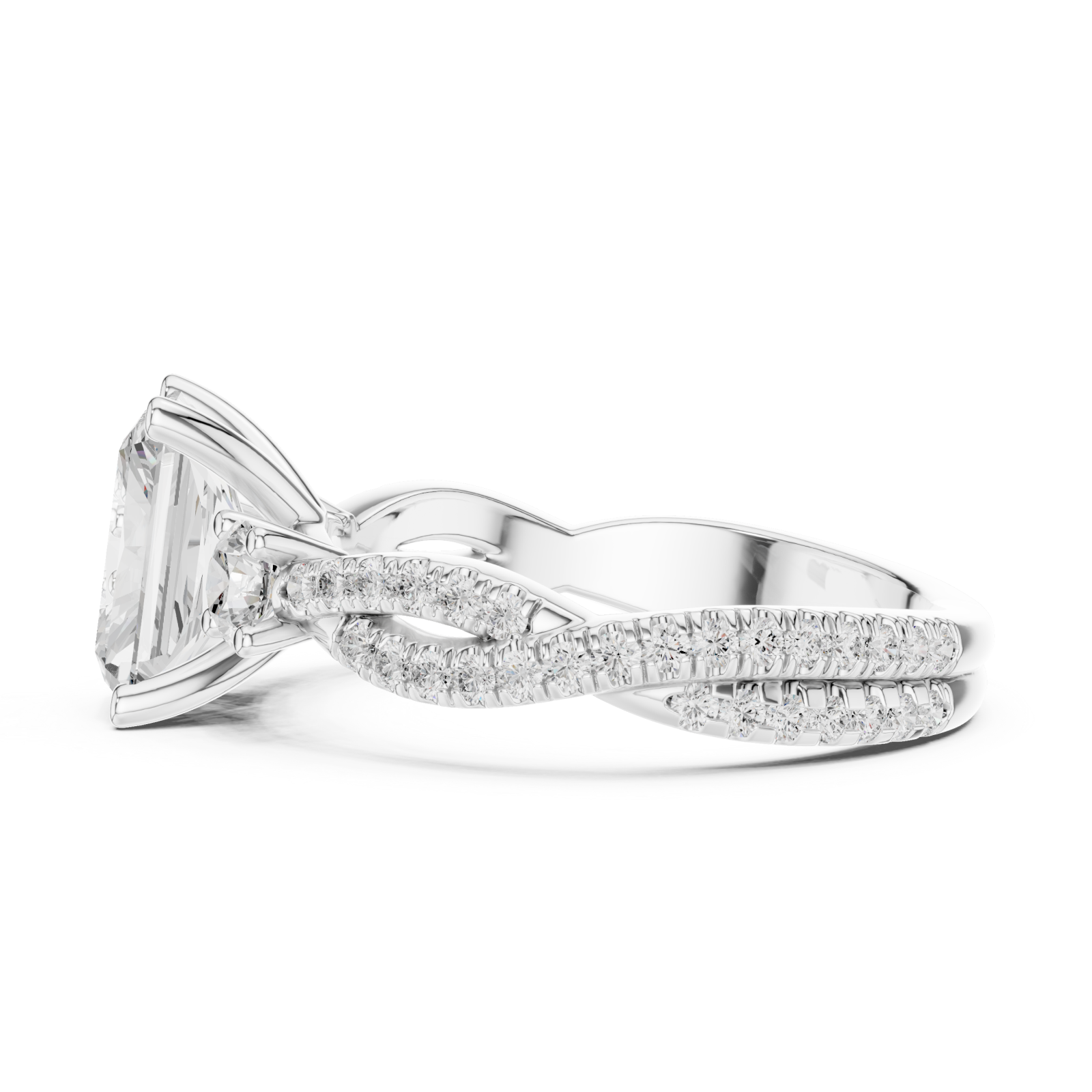  White Gold Blissful Harmony Three Stone Ring Side View
