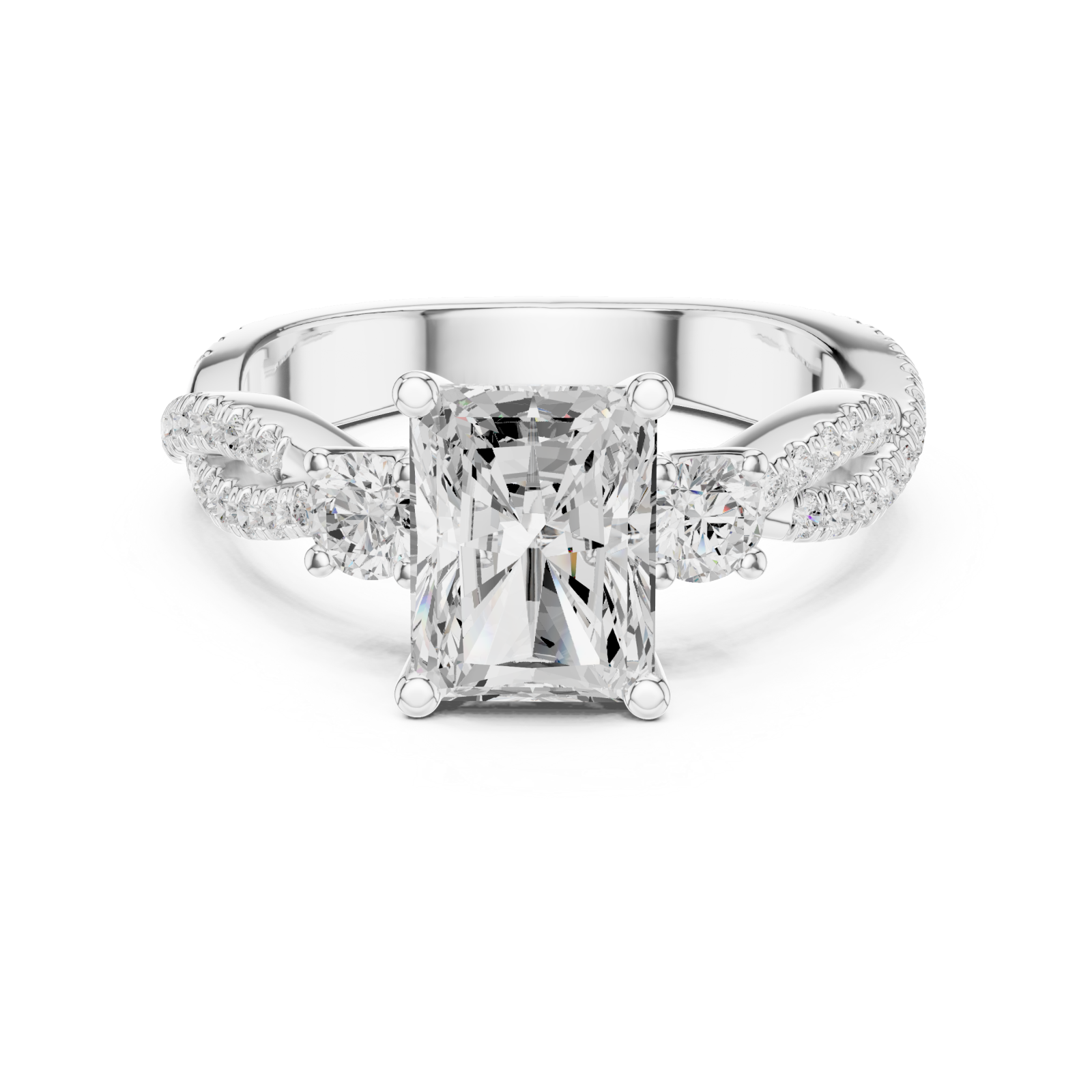 White Gold Blissful Harmony Three Stone Ring Front View