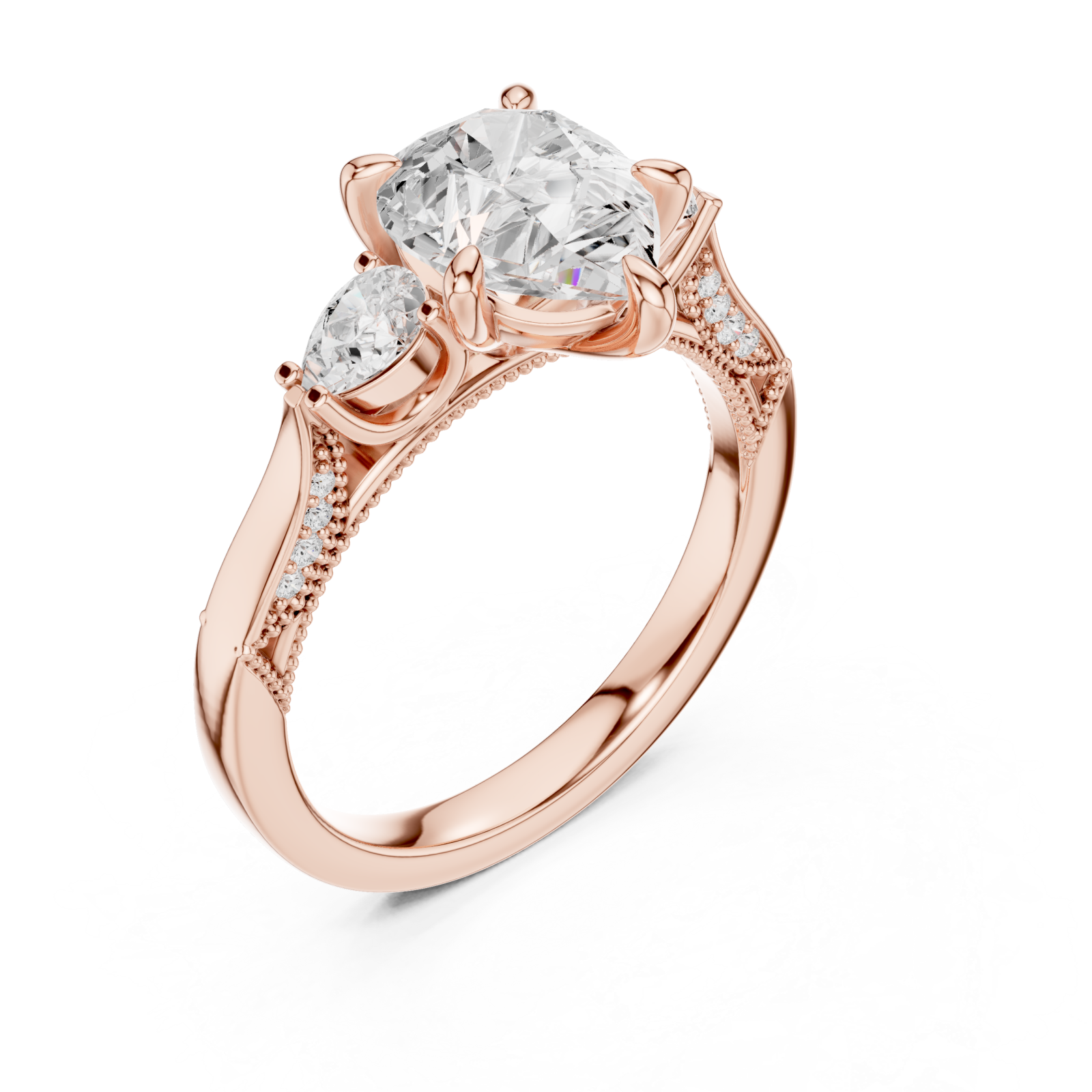  Rose Gold Opulent Whisper Three Stone Promise Ring Right View