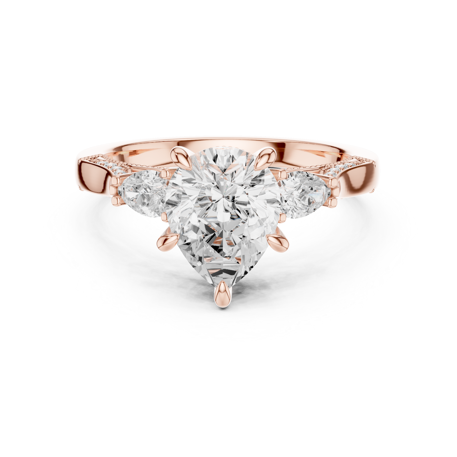  Rose Gold Opulent Whisper Three Stone Promise Ring Front View