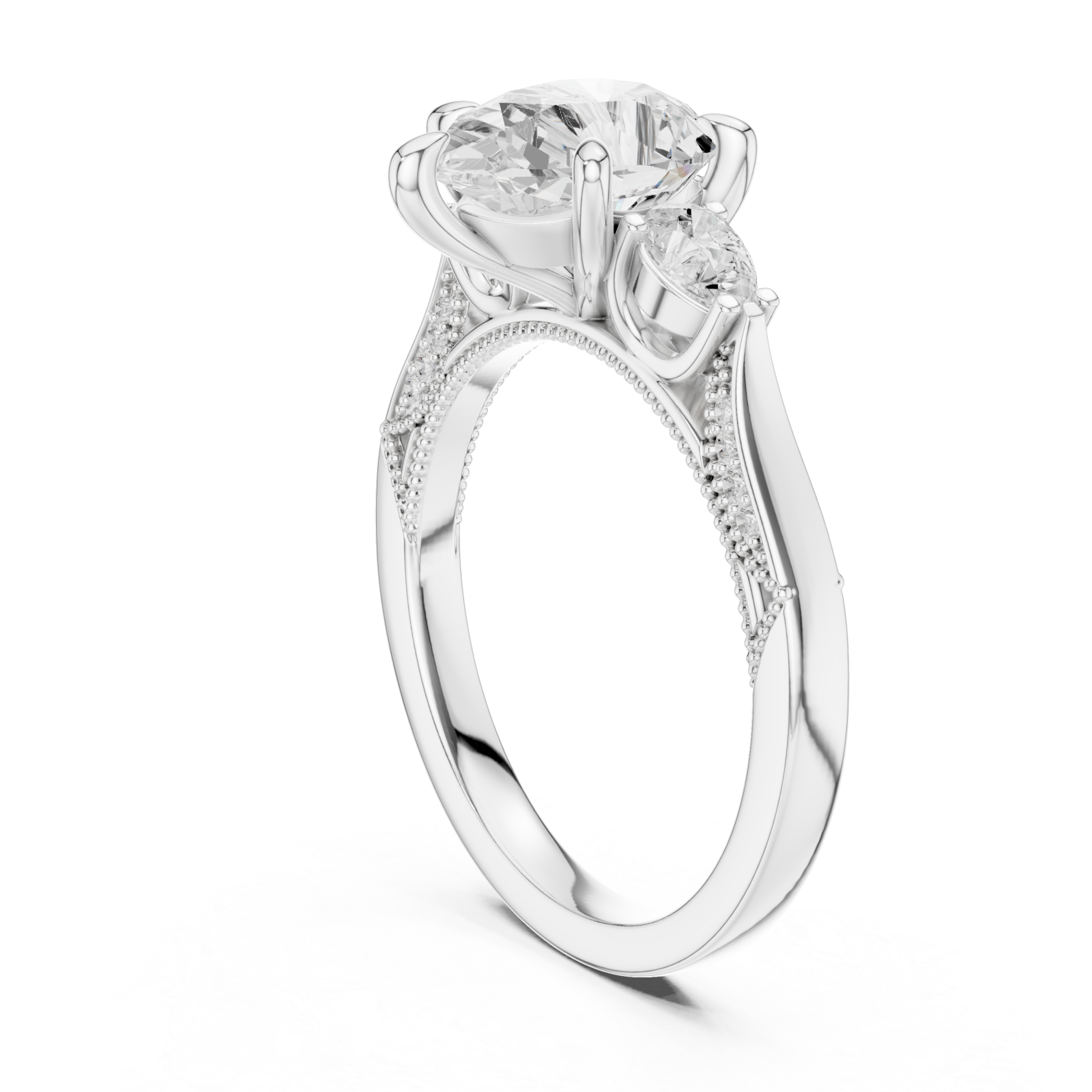  White Gold Opulent Whisper Three Stone Promise Ring Left View