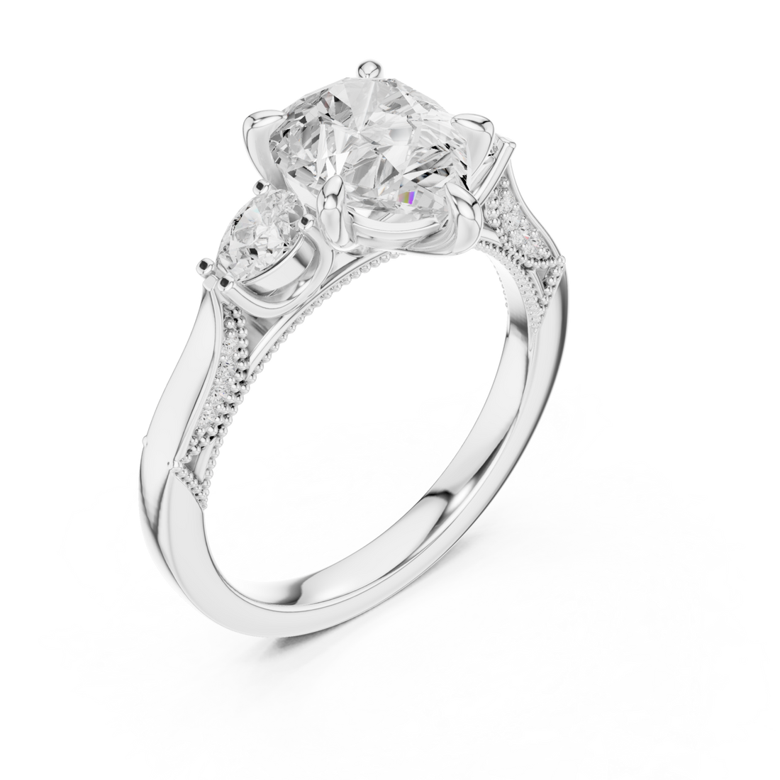  White Gold Opulent Whisper Three Stone Promise Ring Right View