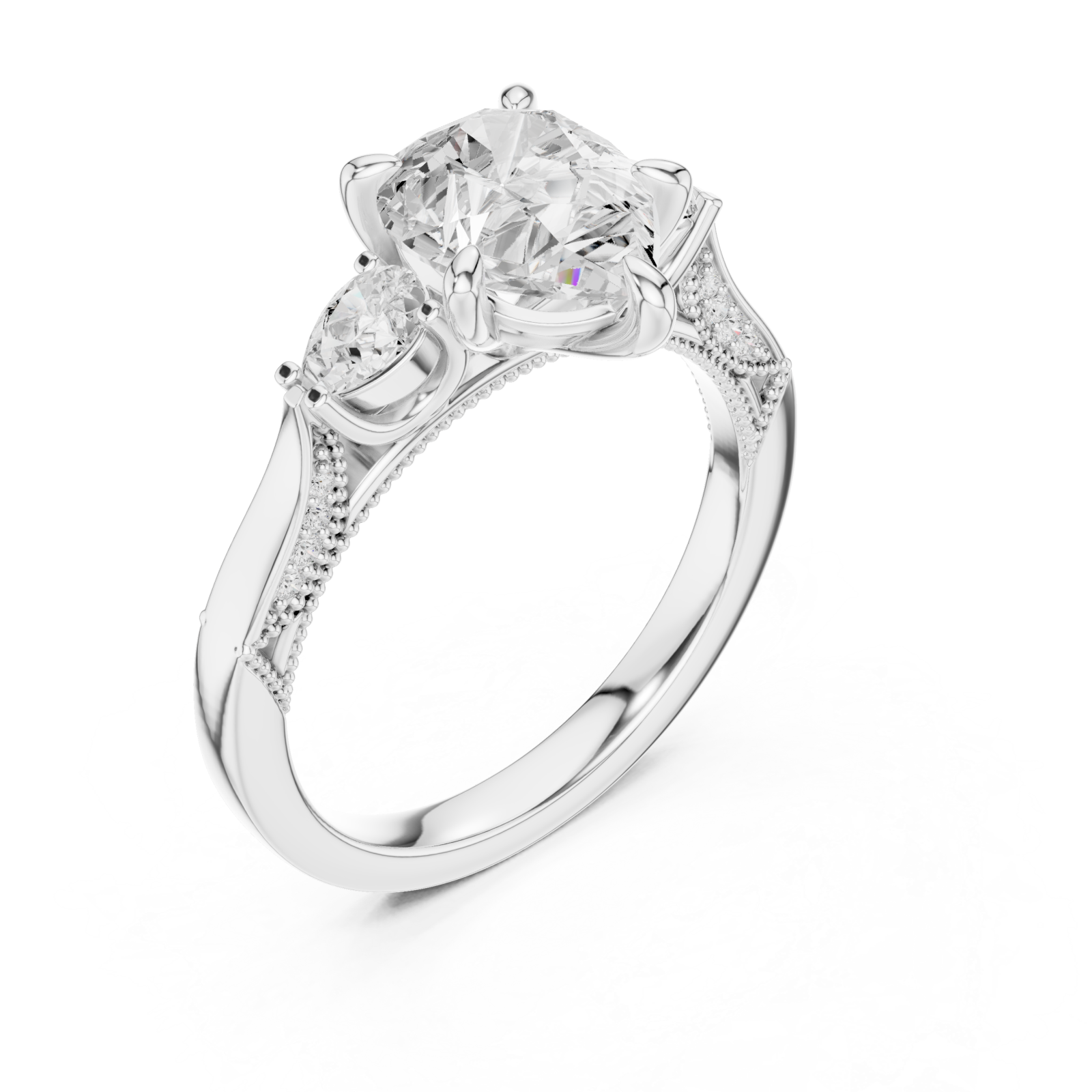  White Gold Opulent Whisper Three Stone Promise Ring Right View