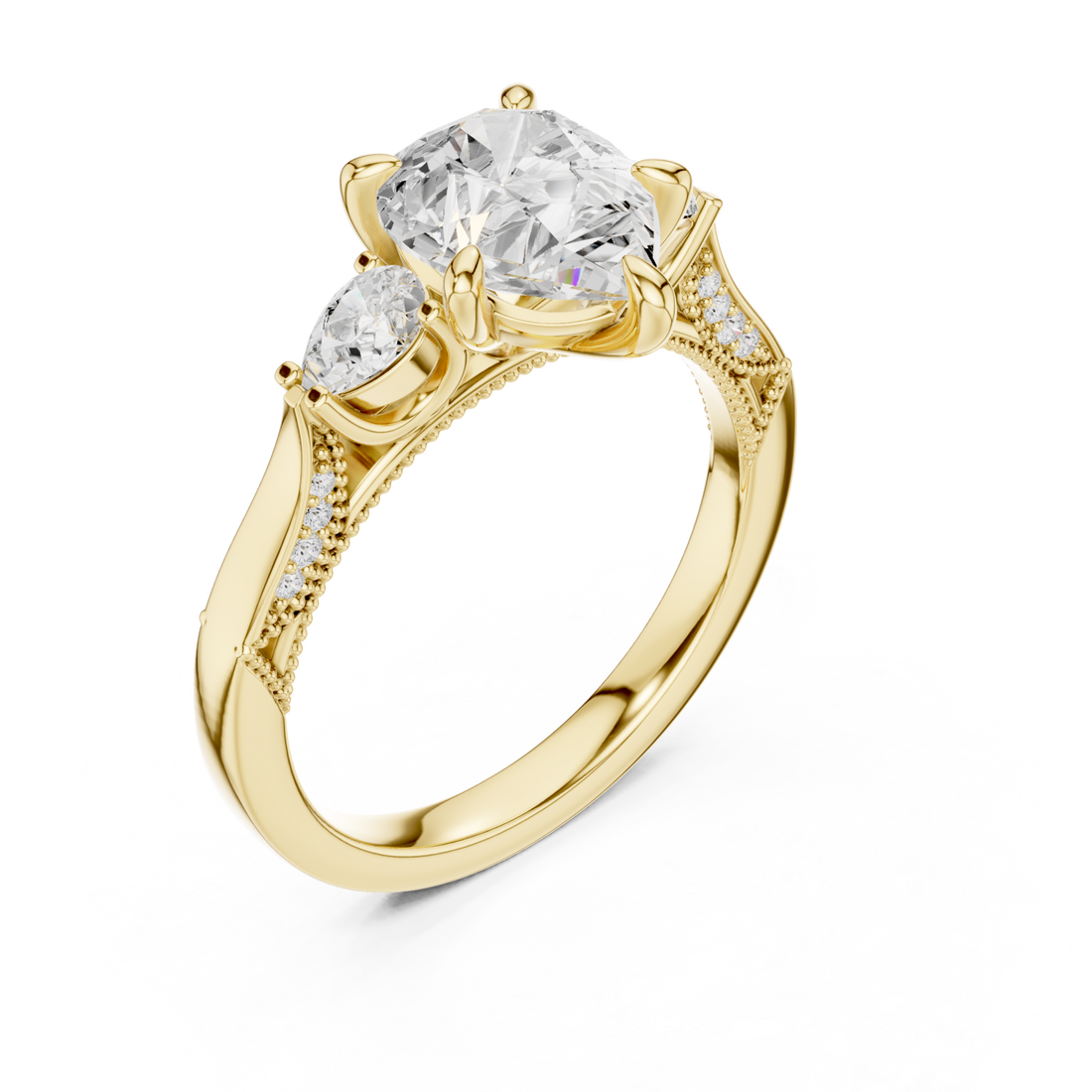 Gold Opulent Whisper Three Stone Promise Ring Right View