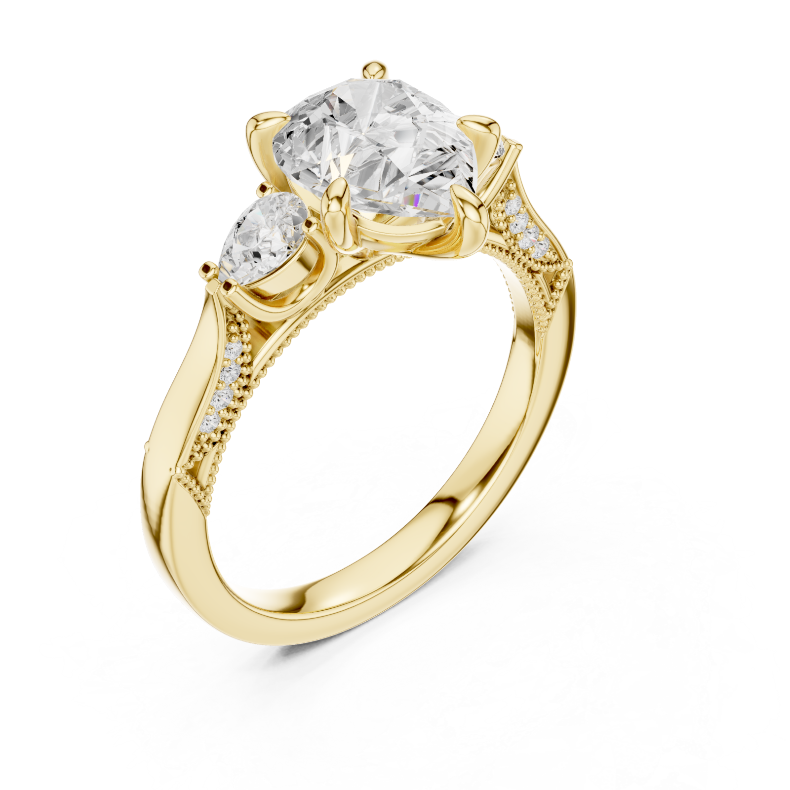 Gold Opulent Whisper Three Stone Promise Ring Right View