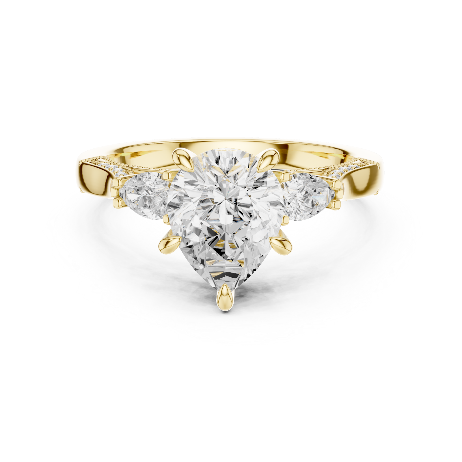  Gold Opulent Whisper Three Stone Promise Ring Front View