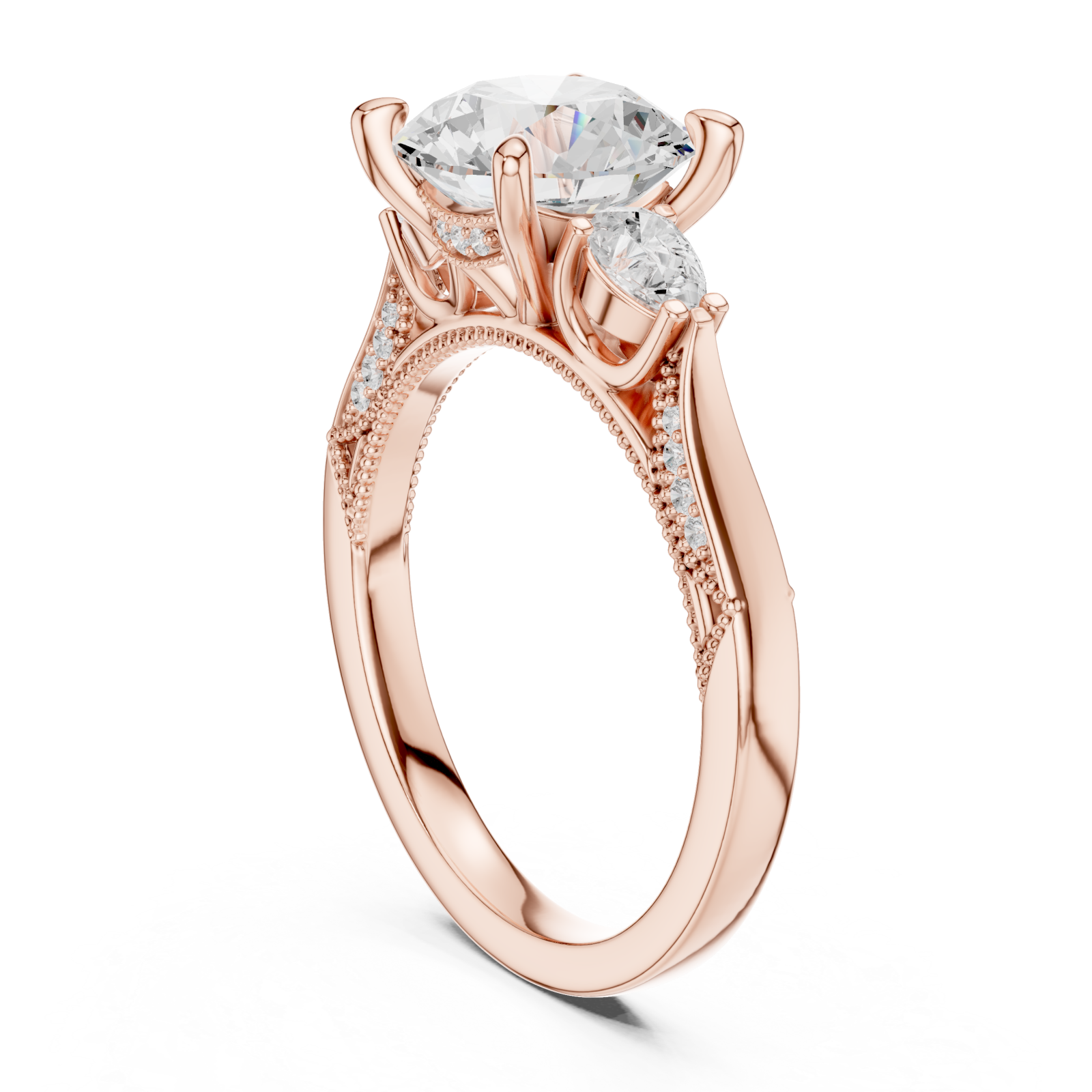  Rose Gold Radiance Halo Vintage Inspired Ring Left View