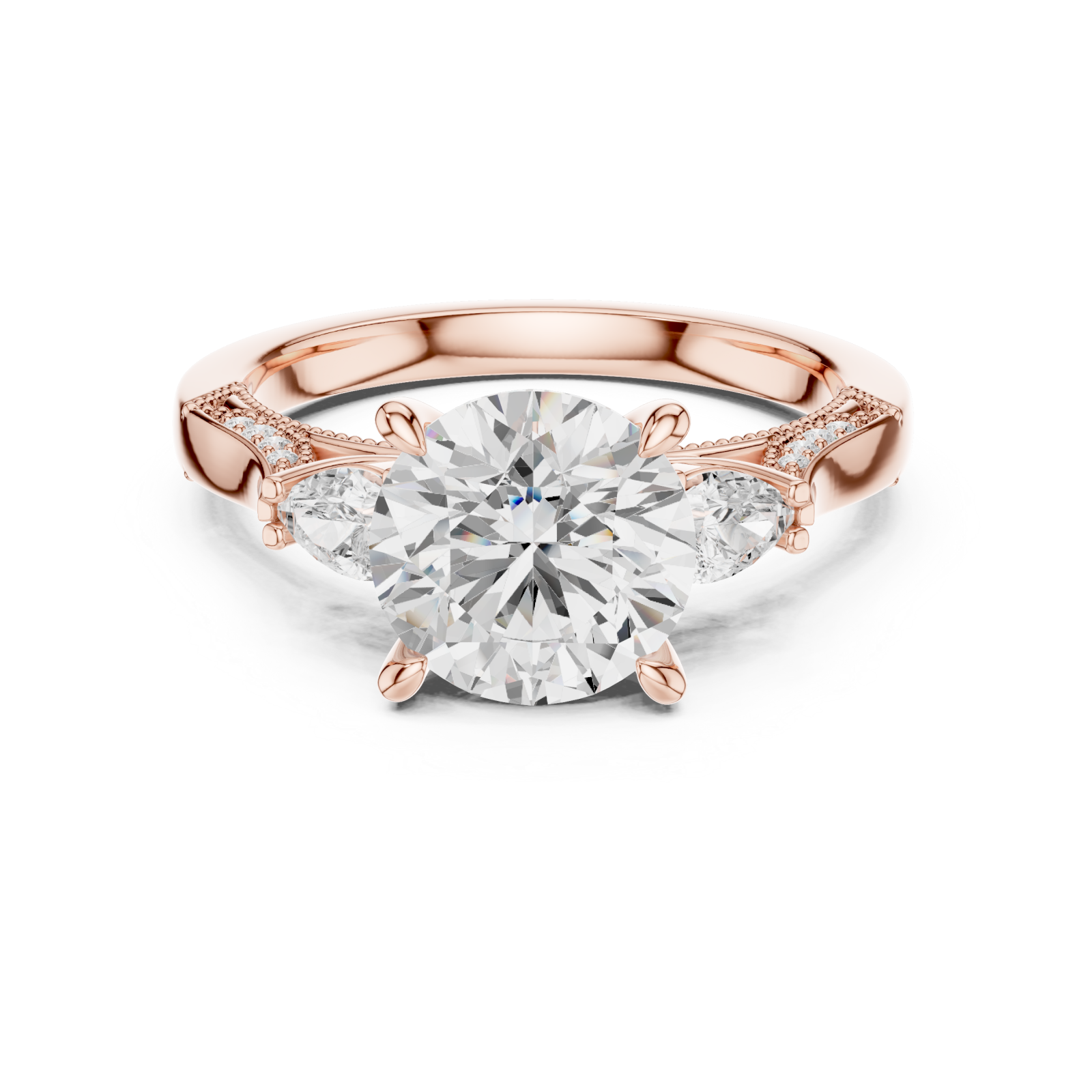  Rose Gold Radiance Halo Vintage Inspired Ring Front View