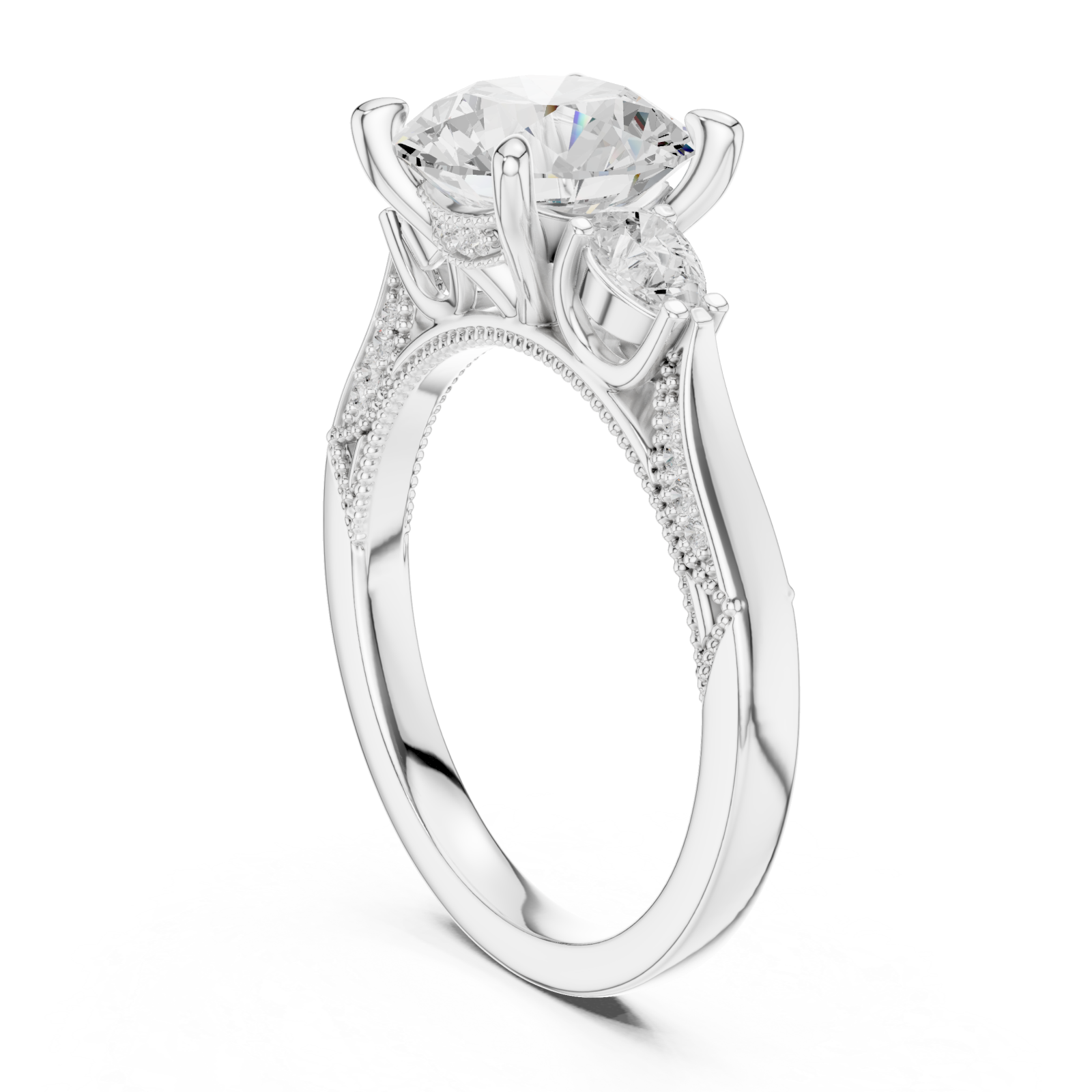  White Gold Radiance Halo Vintage Inspired Ring Left View