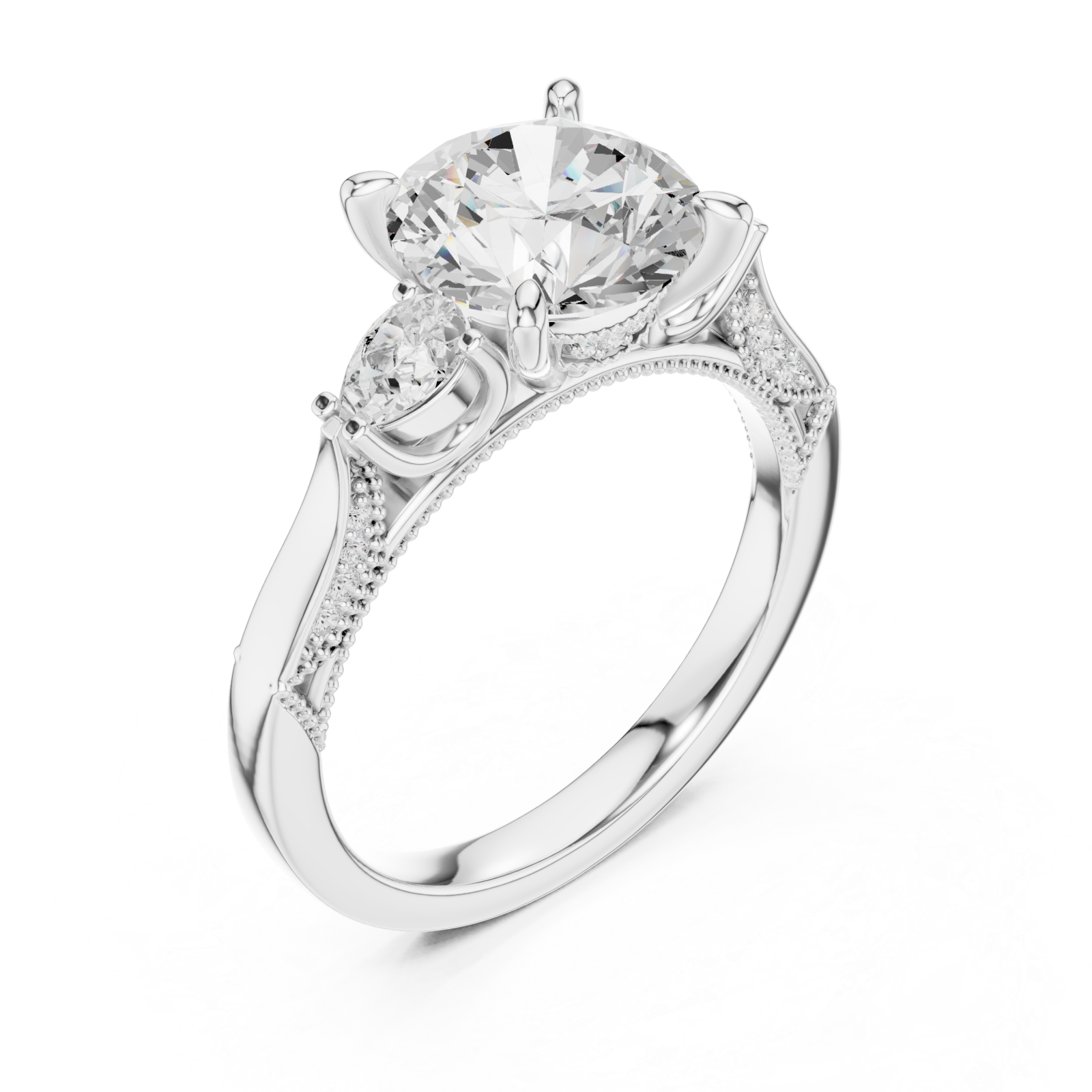  White Gold Radiance Halo Vintage Inspired Ring Right View
