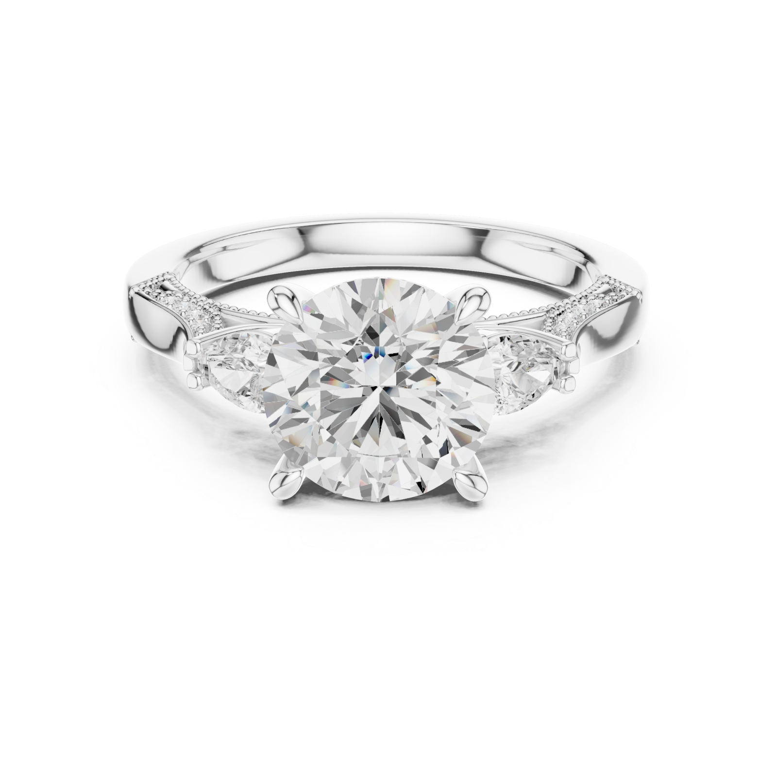  White Gold Radiance Halo Vintage Inspired Ring Front View