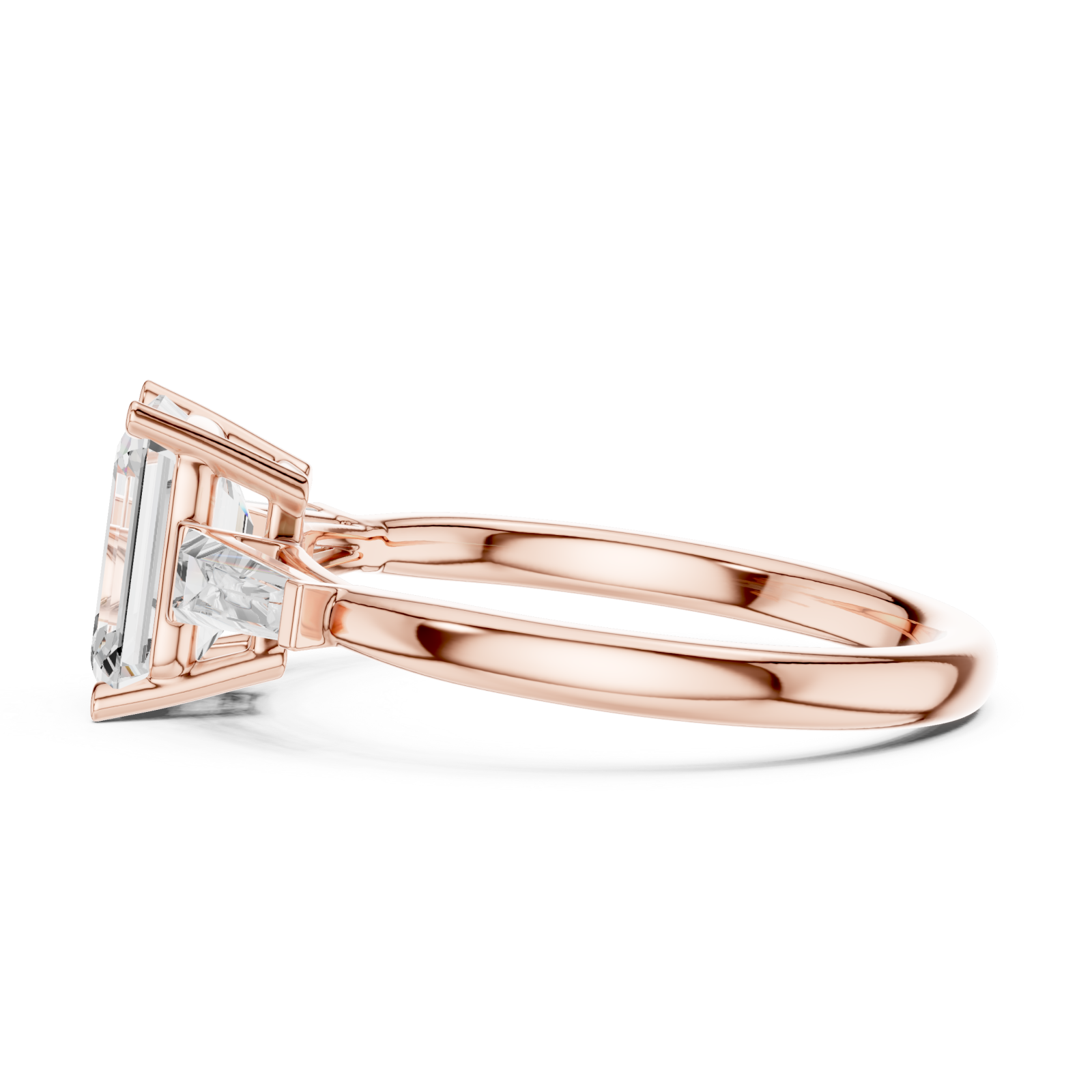  Rose Gold Radiance Halo Emerald Ring Side View
