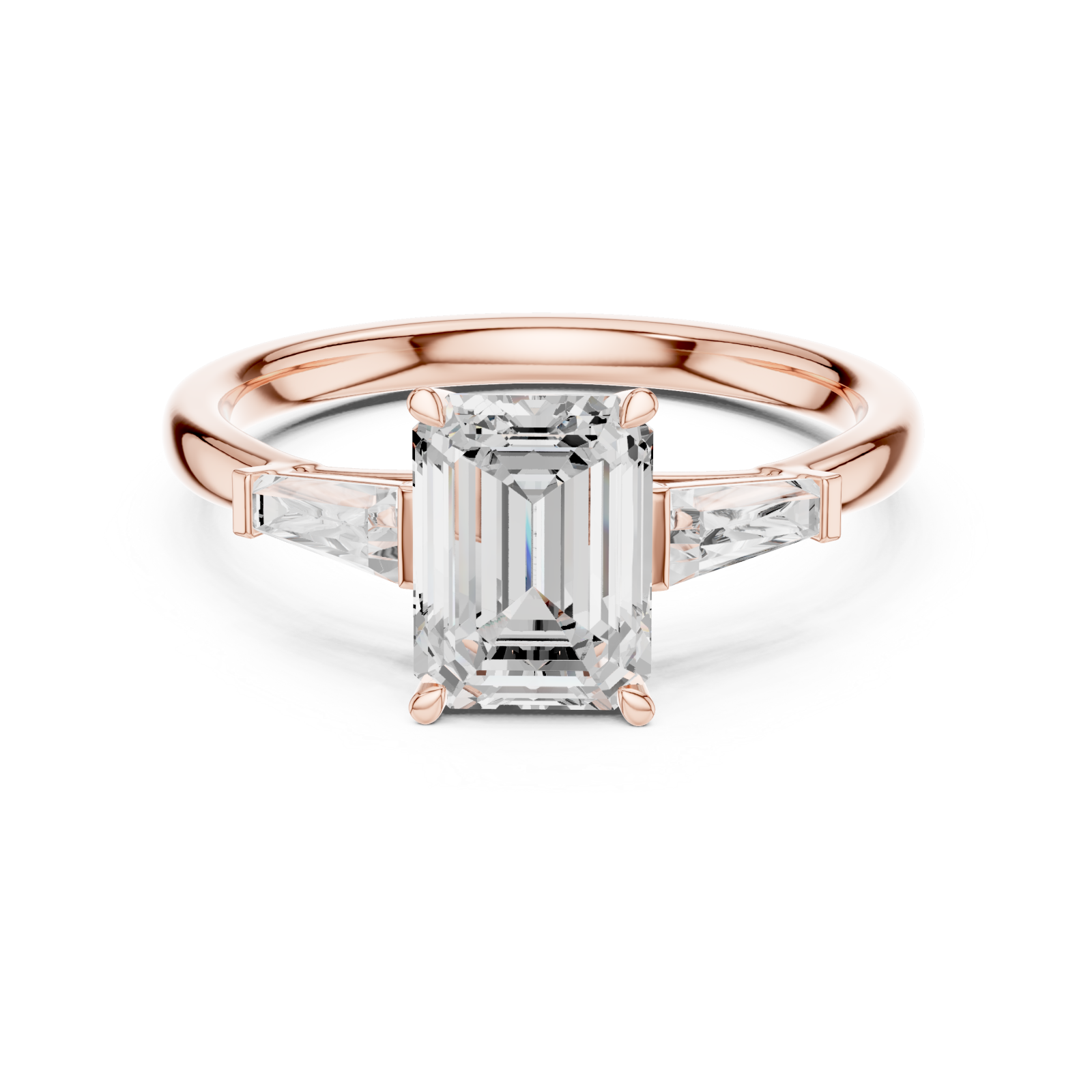  Rose Gold Radiance Halo Emerald Ring Front View