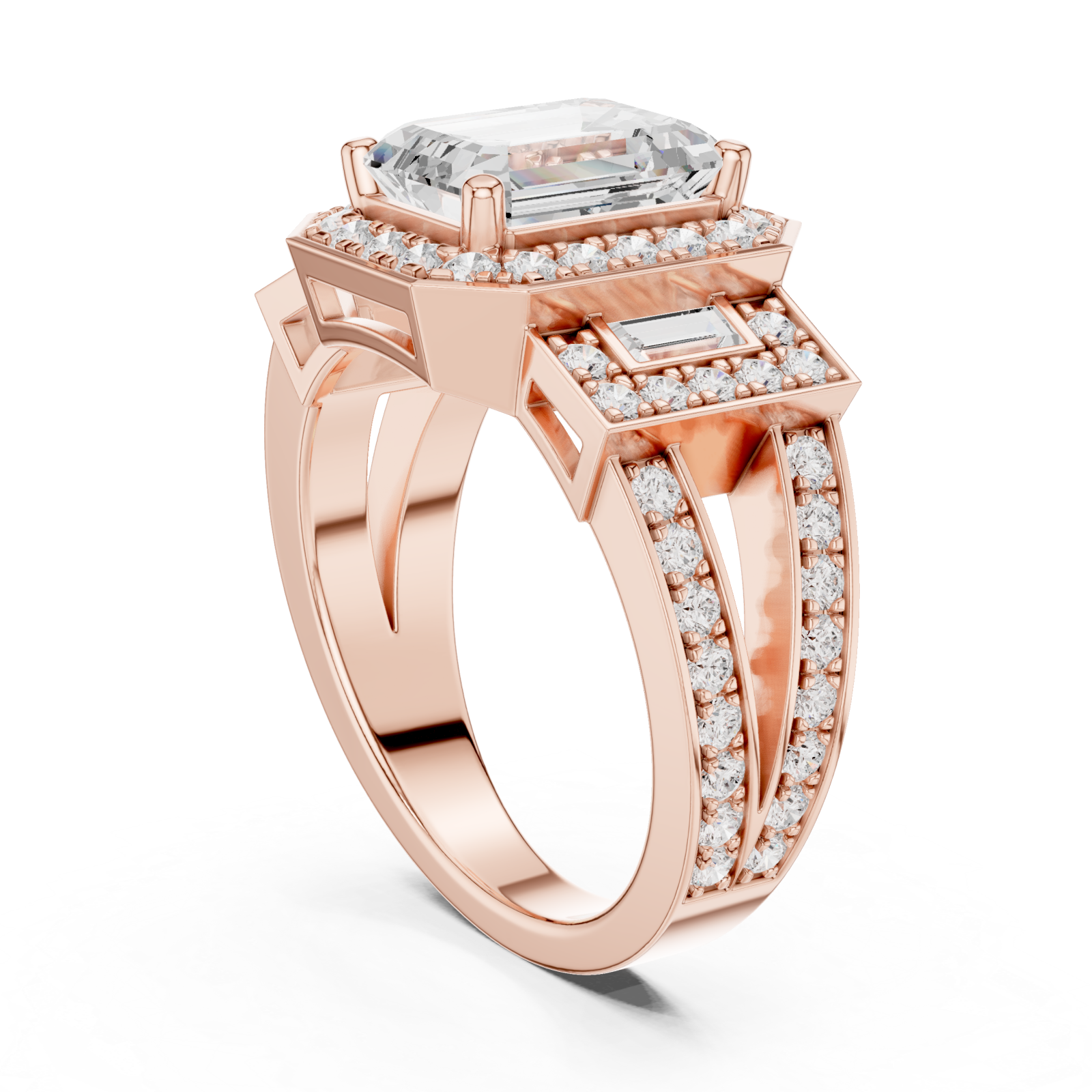  Rose Gold Opulent Steps Classic Band Ring Left View
