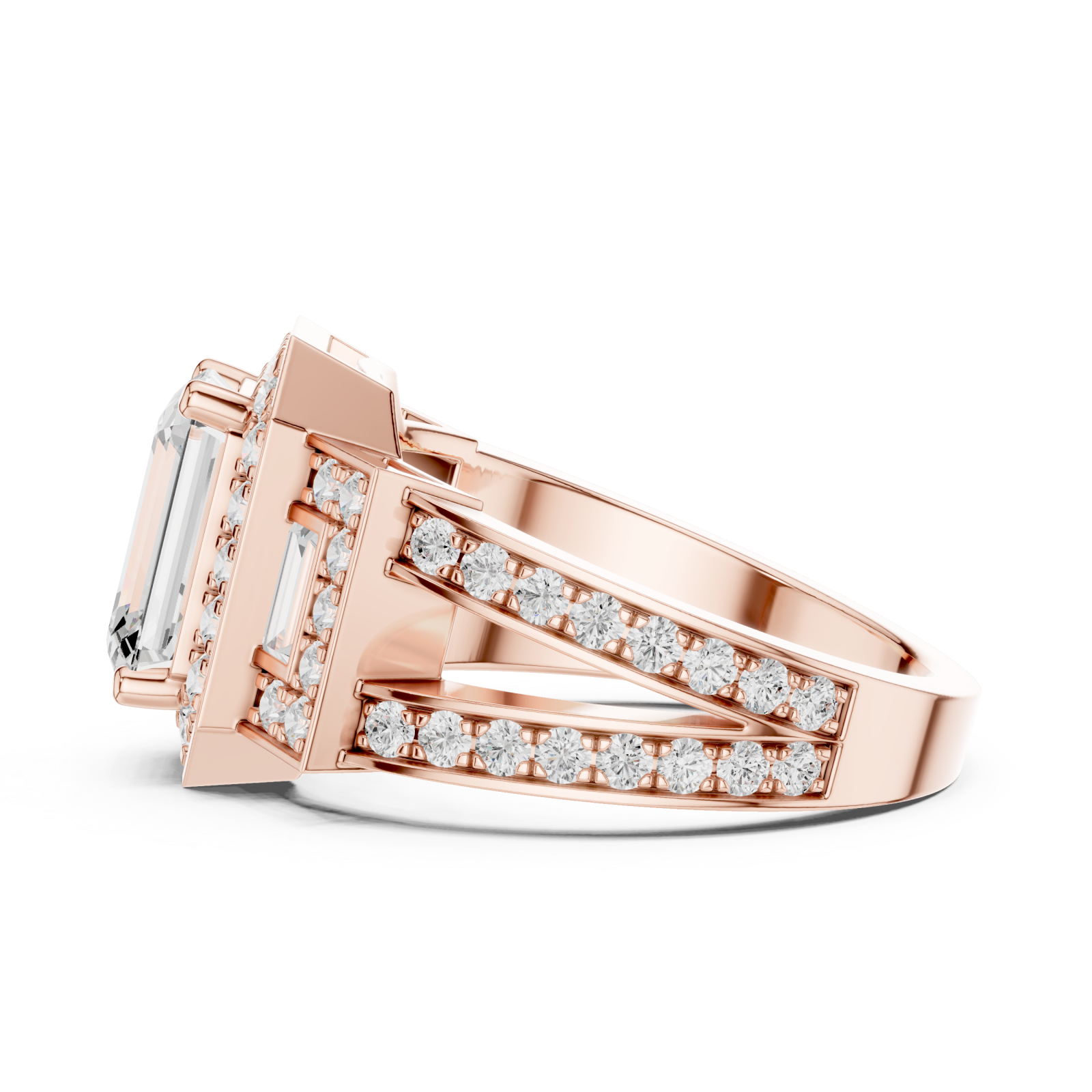  Rose Gold Opulent Steps Classic Band Ring Side View