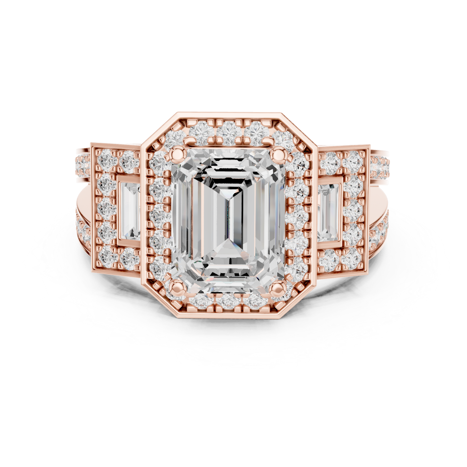  Rose Gold Opulent Steps Classic Band Ring Front View