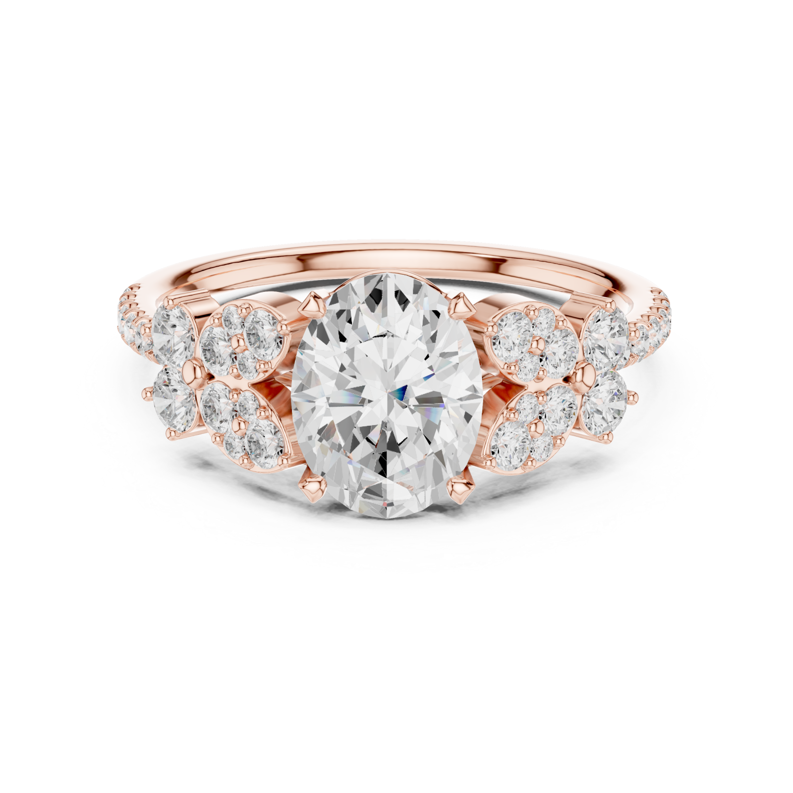  Rose Gold Celestial Marquise Floral Ring Front View