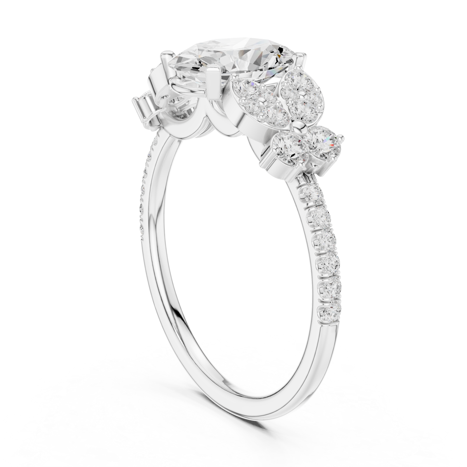  White Gold Celestial Marquise Floral Ring Left View