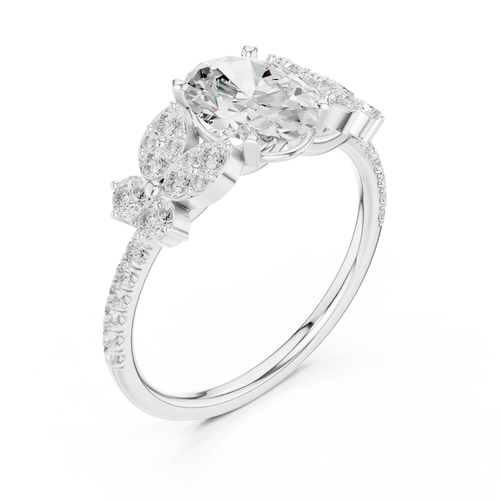  White Gold Celestial Marquise Floral Ring Right View