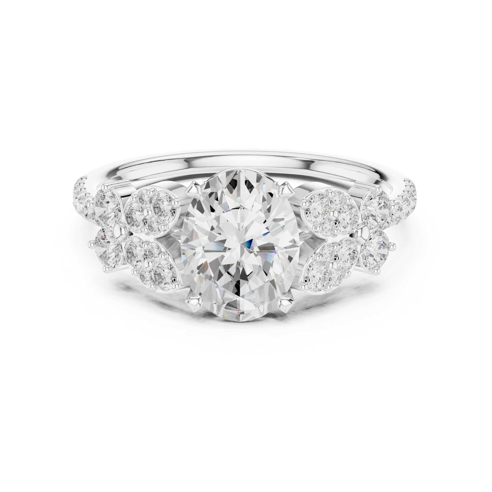  White Gold Celestial Marquise Floral Ring Front View