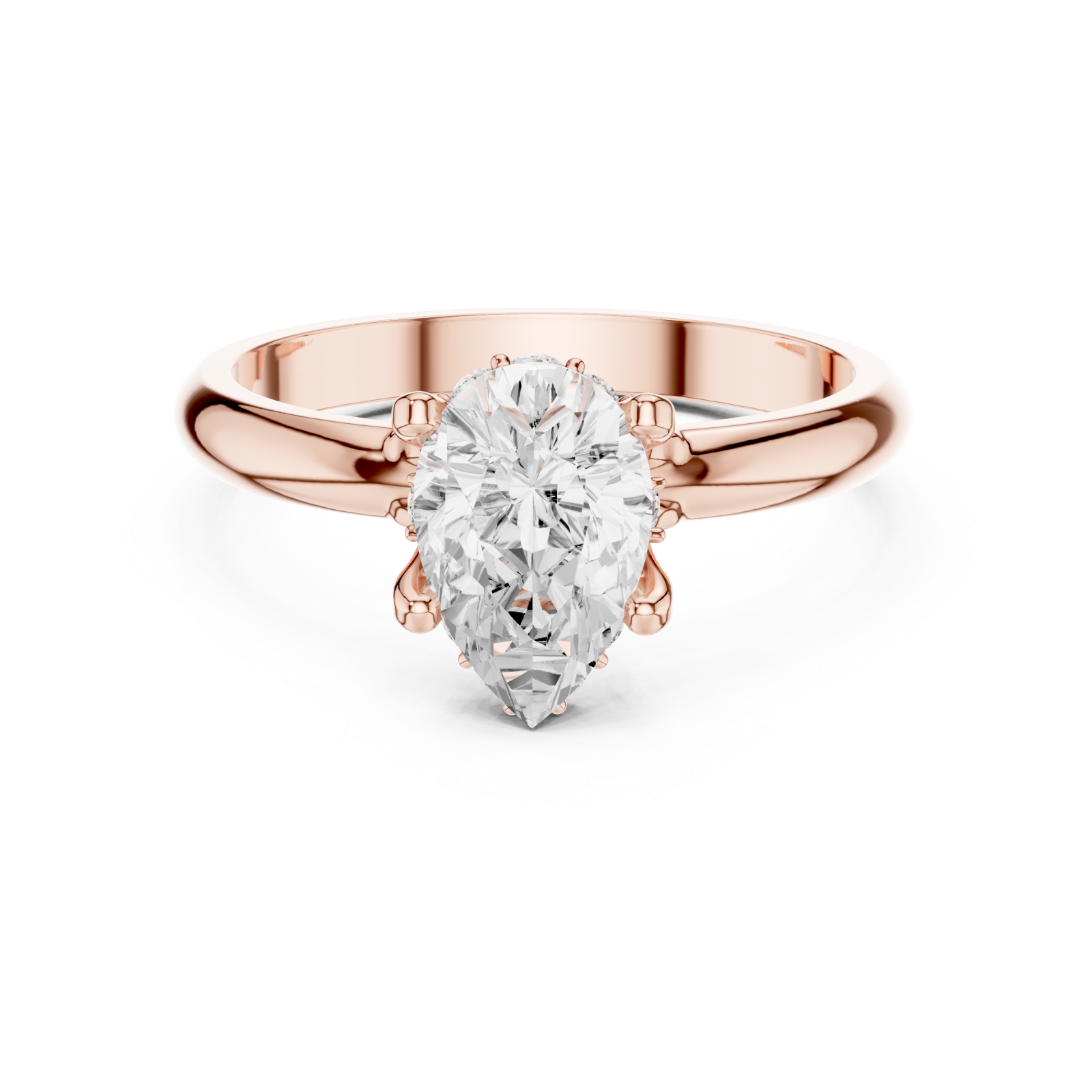  Rose Gold Celestial Curve Halo Engagement Ring Front View